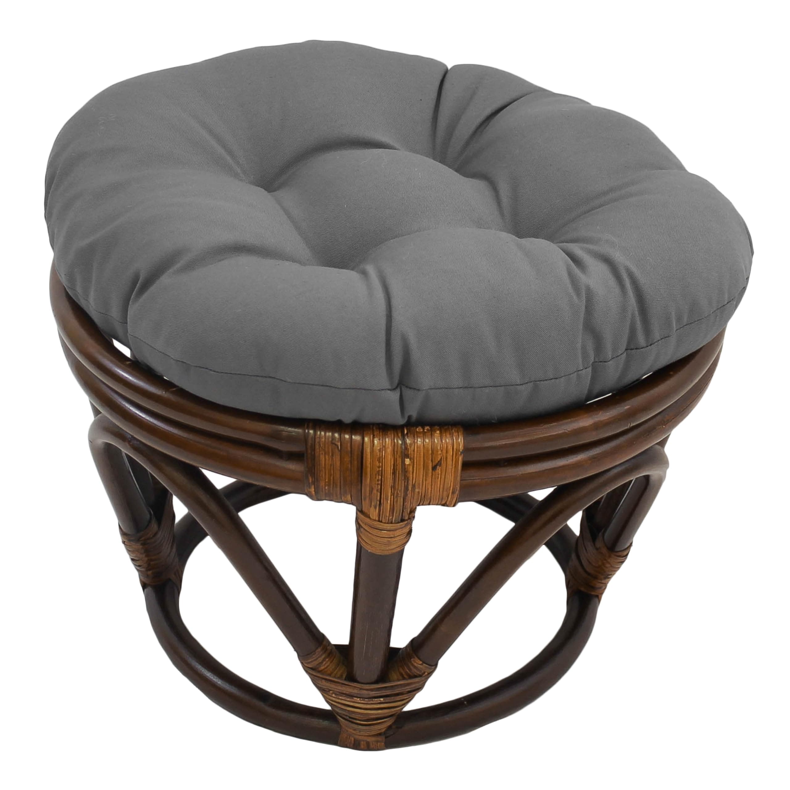 Blazing Needles Solid Twill Round Footstool Cushion, 18", Steel Grey