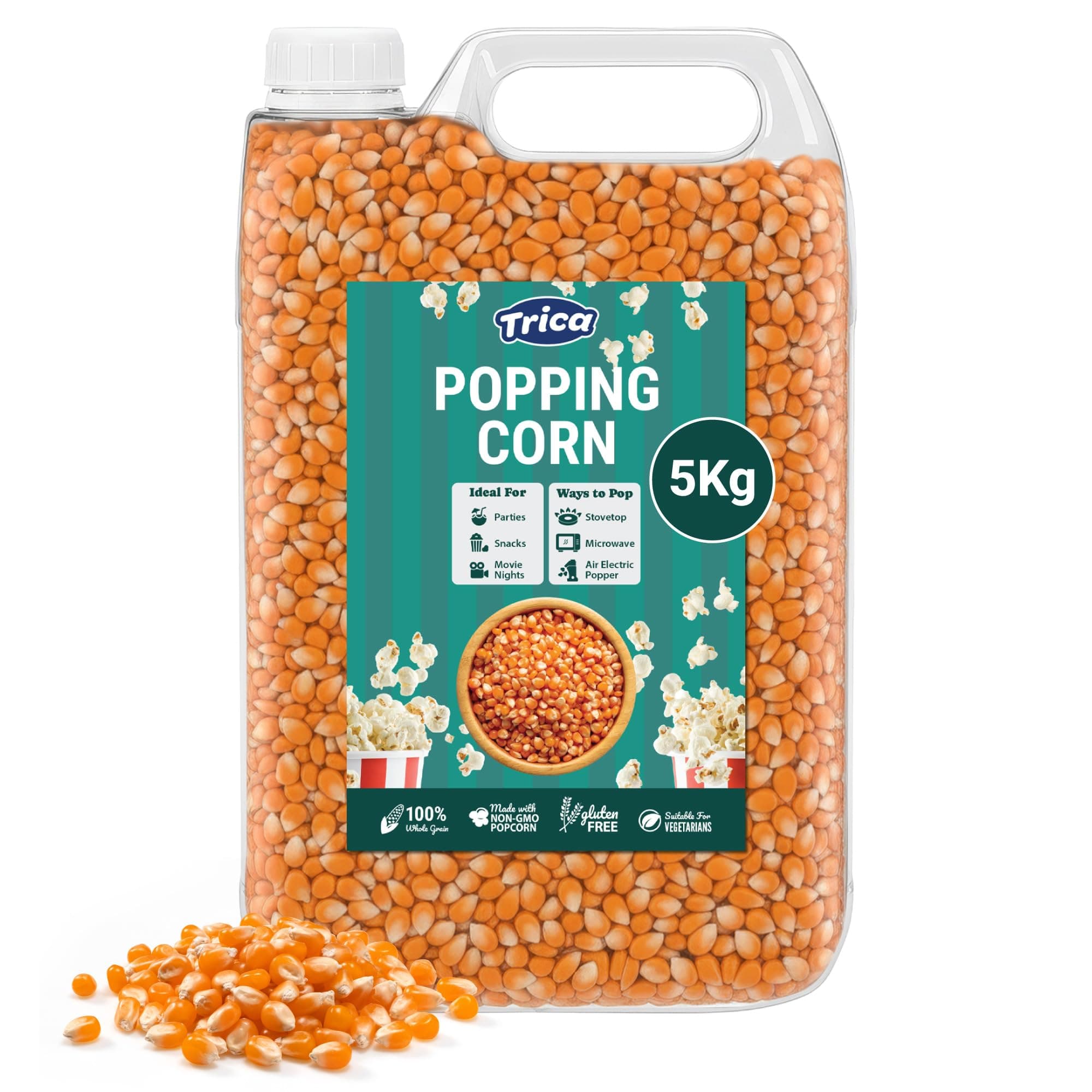 TRICA Popping Corn Kernels USA Popcorn Seeds - Popcorn Kernels for Popcorn Maker, Air Popper, Stove-top & Microwave - Non GMO - Nut, Dairy & Gluten Free - 5kg