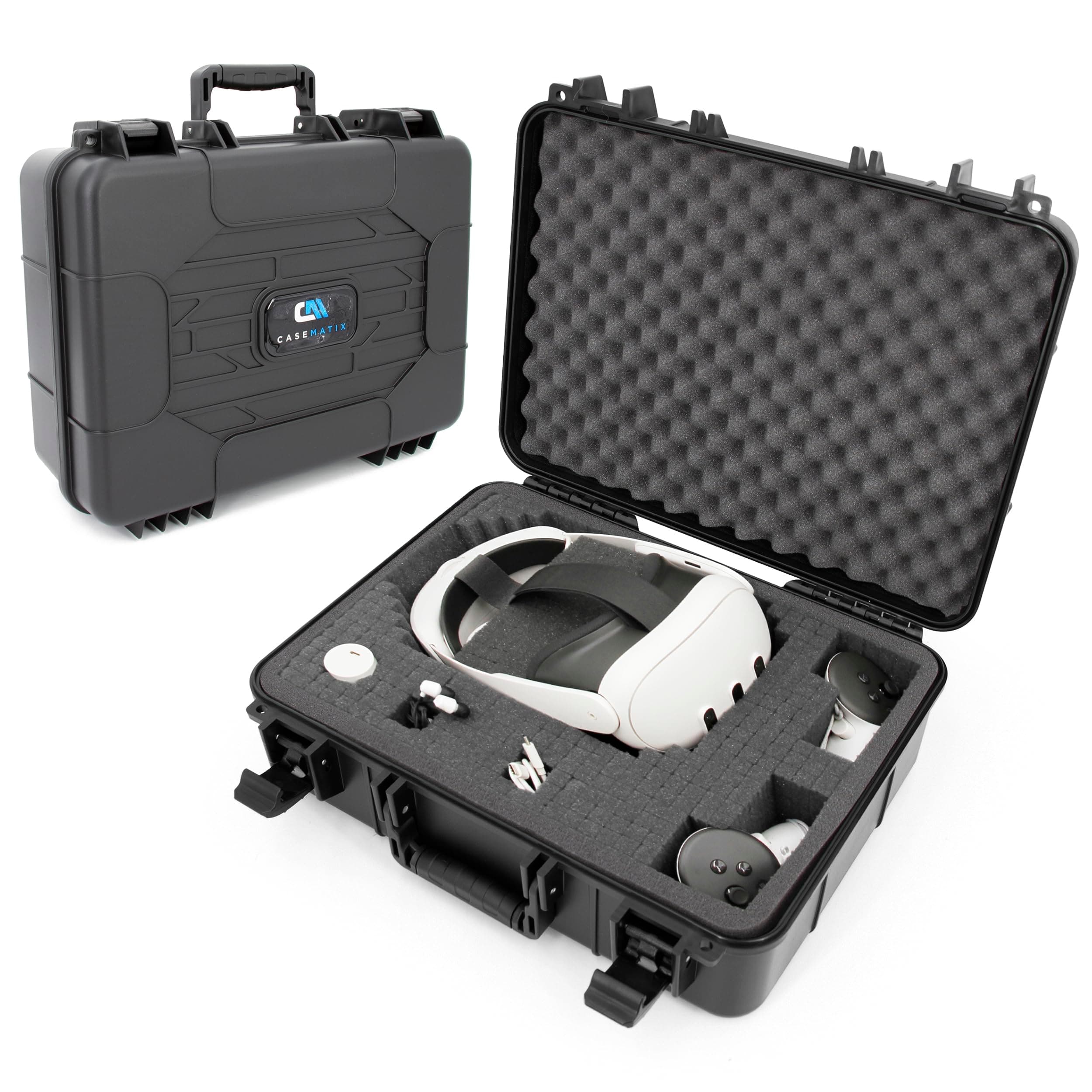 CASEMATIX Hard Case Compatible with Meta Quest 3S, Quest 3, Quest 2, Oculus Quest – VR Headset & Accessories Storage Case with Customizable Foam Protection