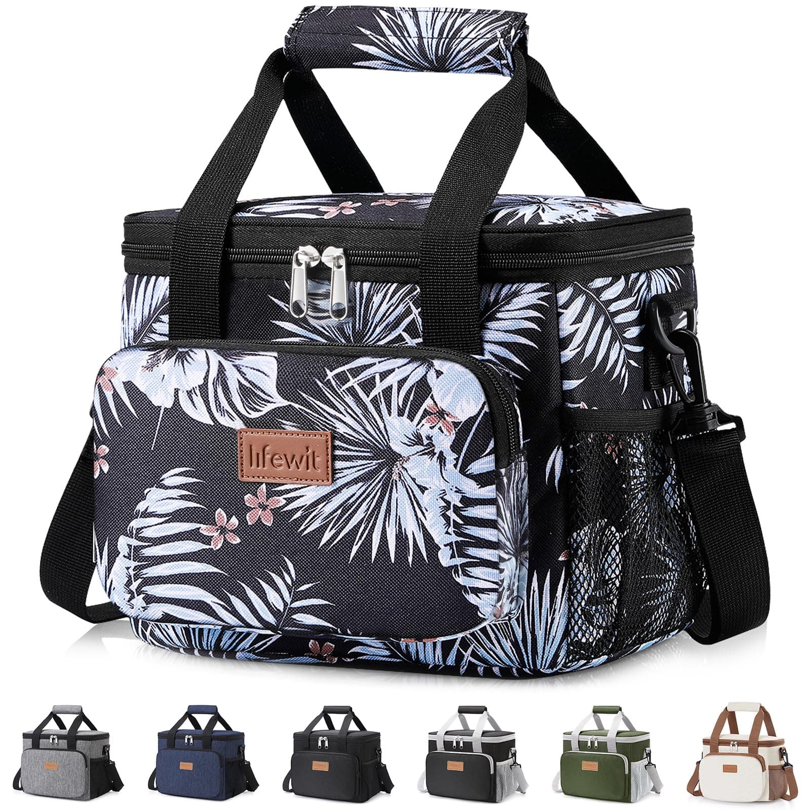 Lifewit Medium Lunch Bag Insulated Lunch Box Soft Cooler Cooling Tote for Adult Men Women, Flower 12-Can (9L)