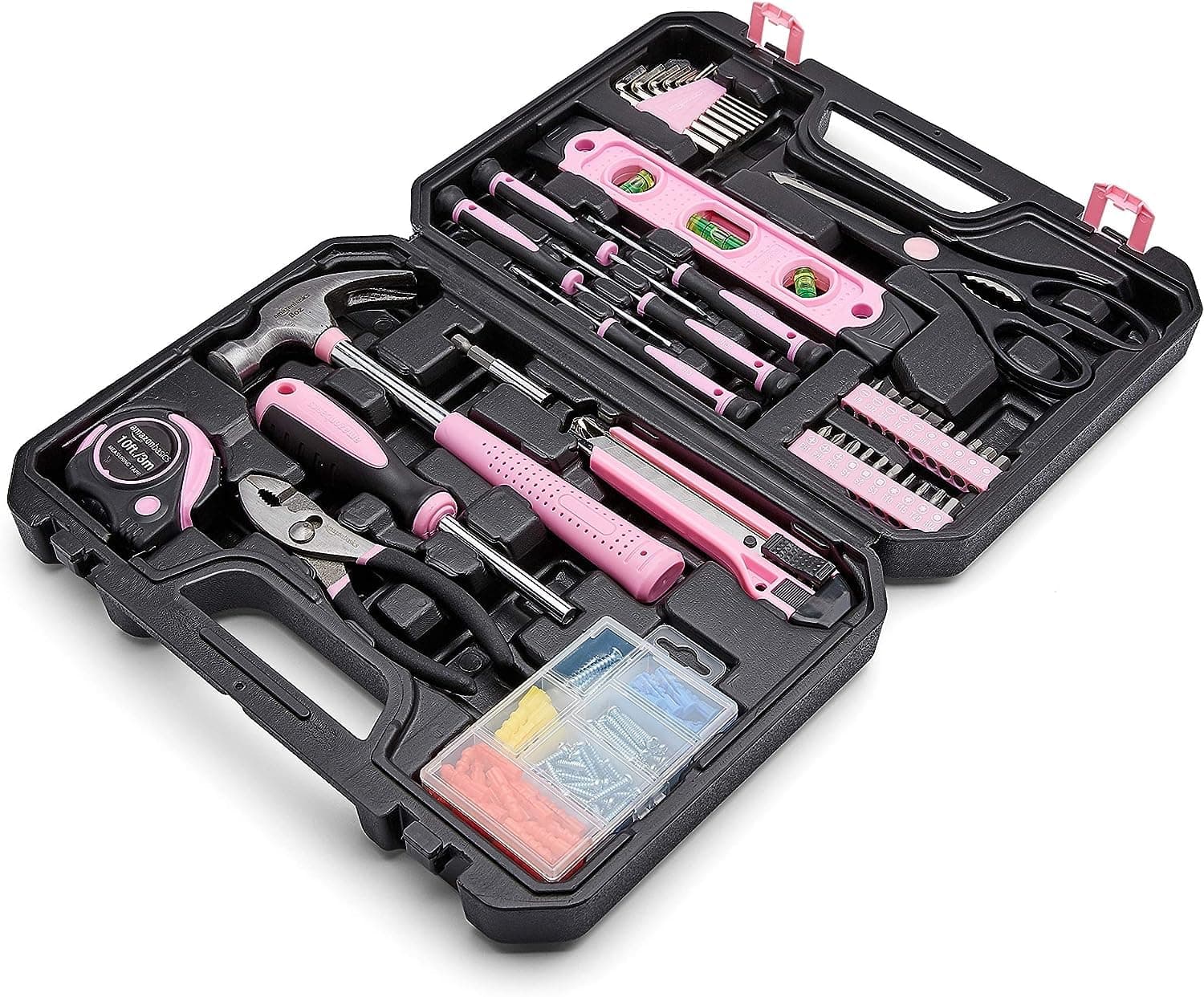 142-Piece Household Tool Kit for Home Repair, Hand Tools with Storage Case, 13.39 x 9.25 x 2.95 inch, Pink