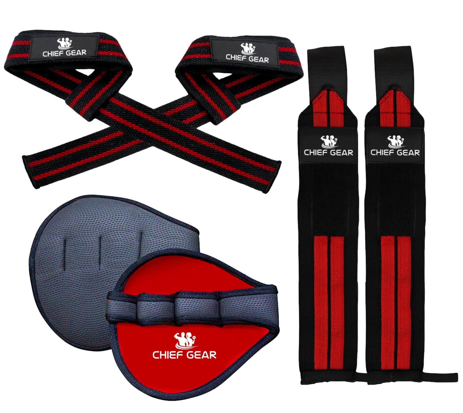 Chief Gear Wrist Wraps + Lifting Straps + Grip Pads Bundle - Ultimate 3-in-1 Fitness Package to Improve Hand Strength & Support for Weightlifting, Bodybuilding, Crossfit, Gym & Powerlifting