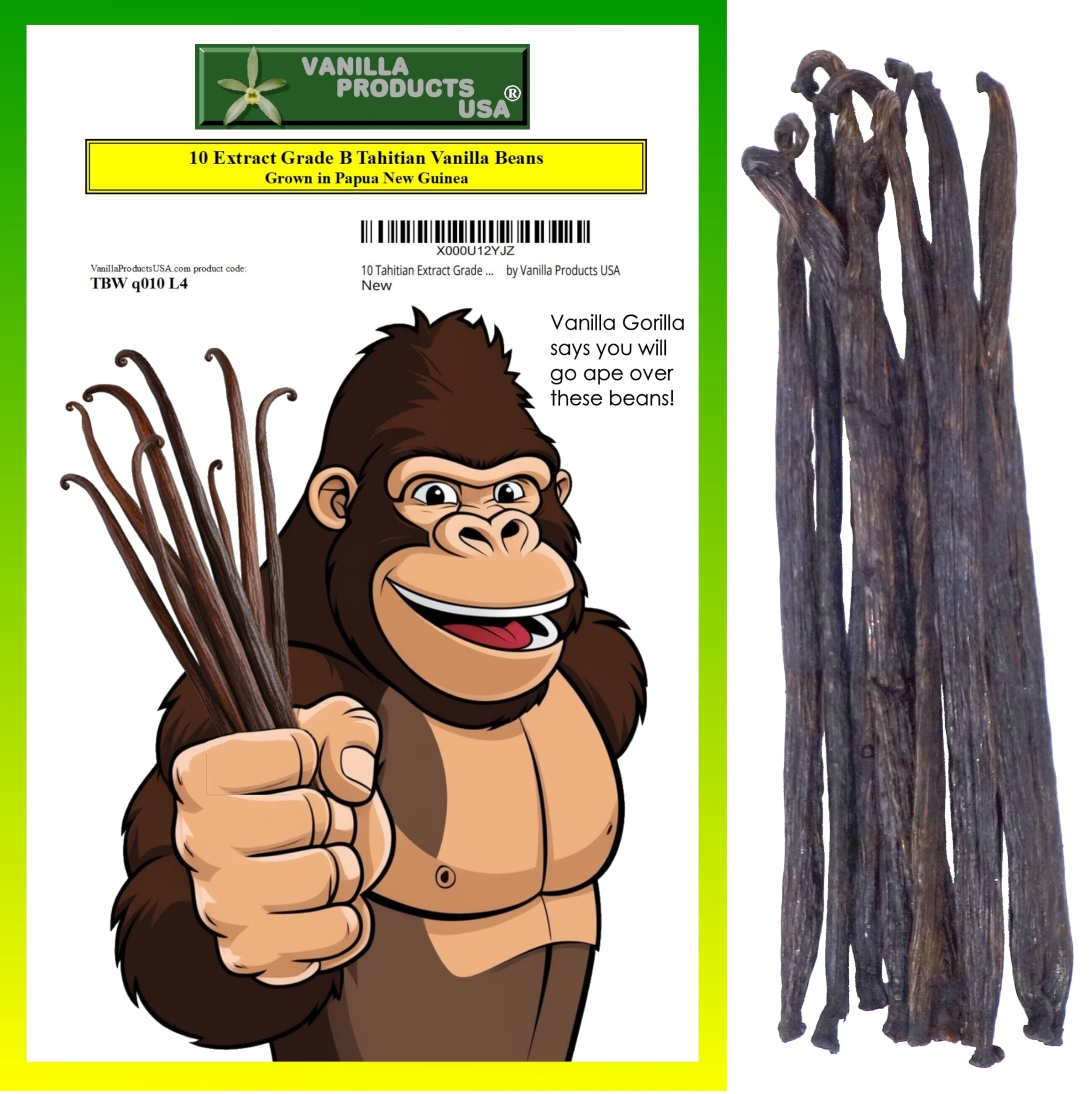 10 Tahitian Extract Grade B Vanilla Beans 4~6" by Vanilla Products USA