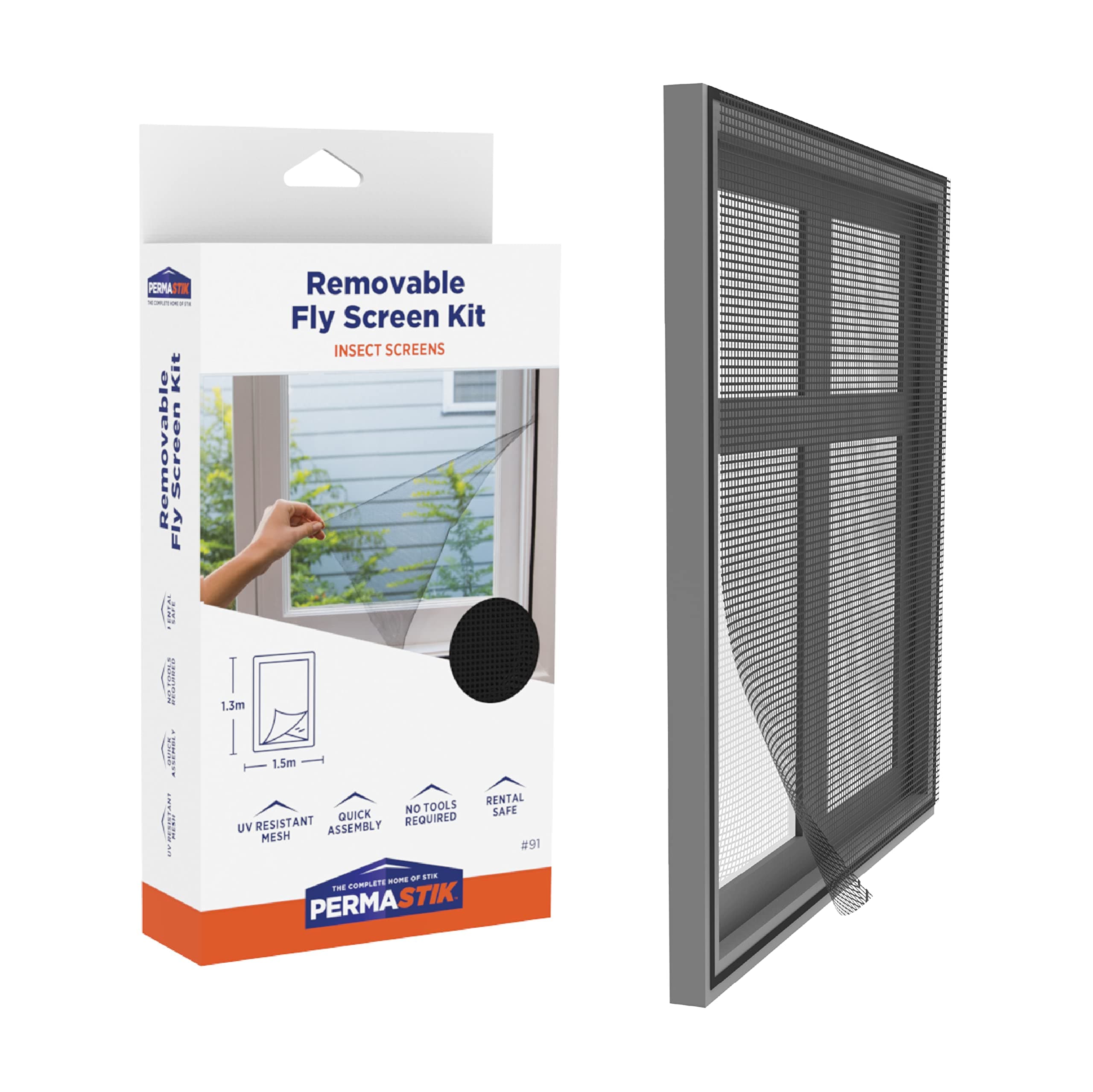 PermastikRemovable Bug & Mosquito Window Screen Mesh with Adhesive Tape, Fits Windows up to 59.1 x 51.2 inches