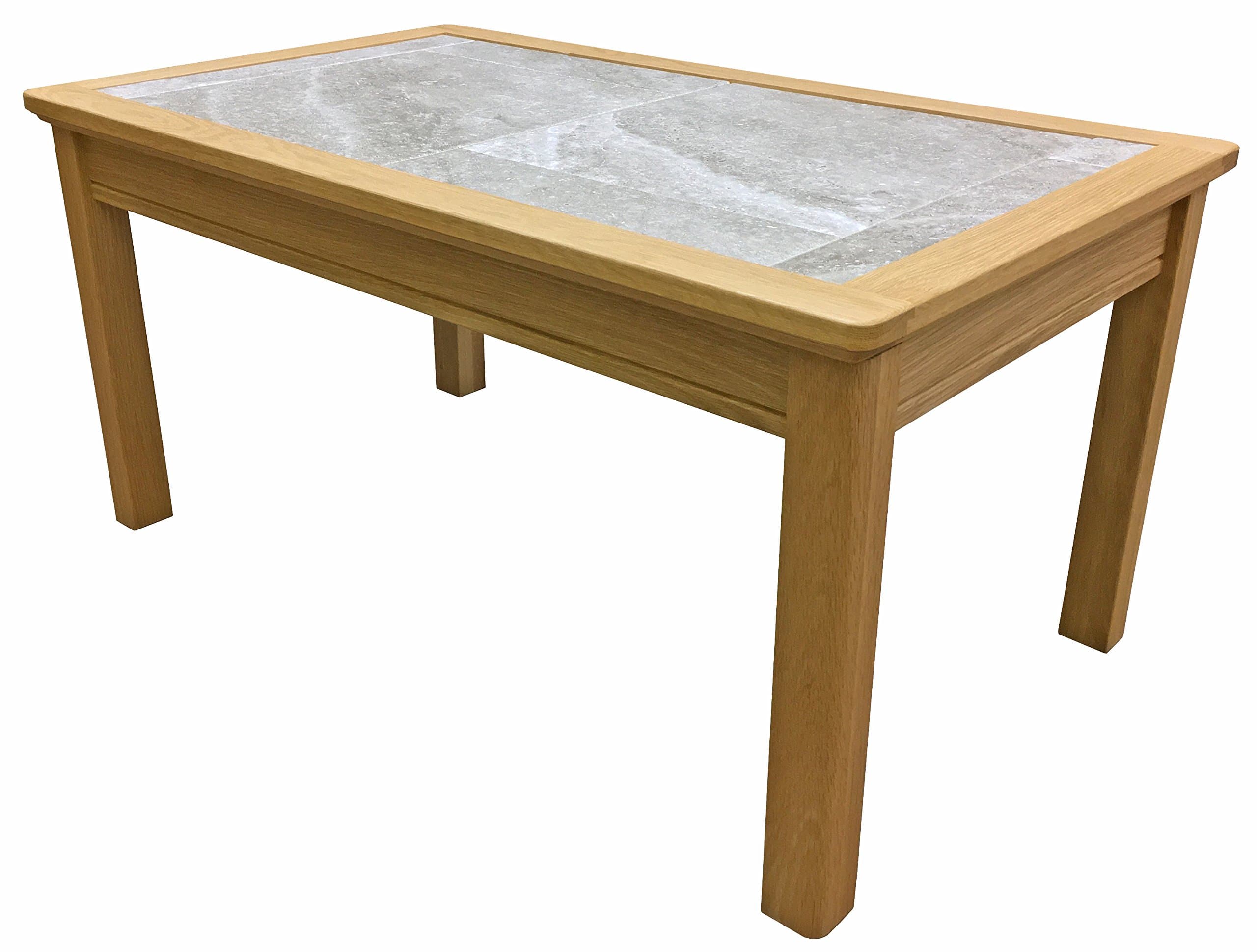 AnBerCraft Beaumont Range Grey Tile Top Inlay Small Coffee Table Without Drawer in matt Lacquered, Natural Oak, 85x50x42 cm