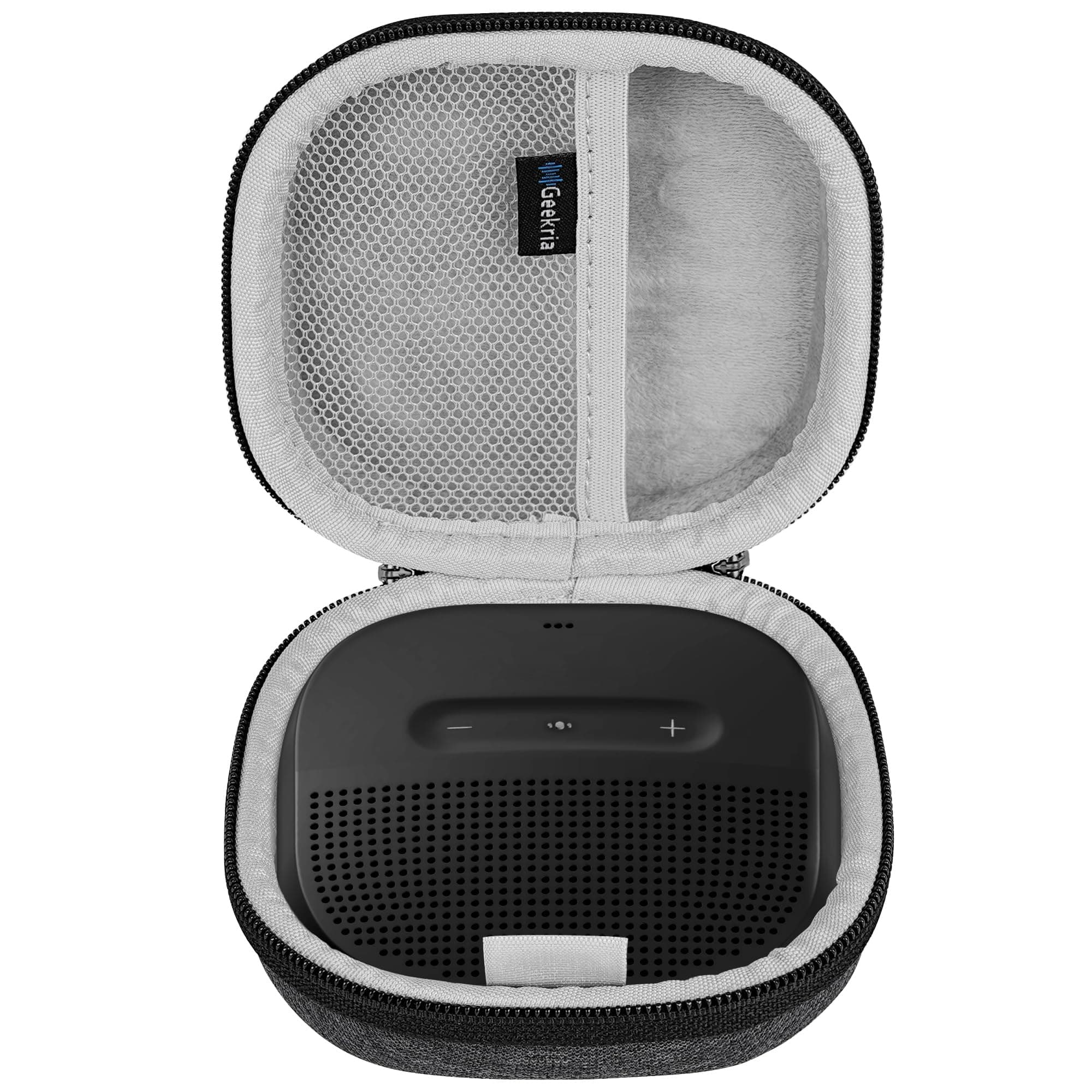 Geekria Shield Speaker Case Compatible with Bose SoundLink Micro, Replacement Travel Hard Shell Portable Speaker Protective Carrying Bag with Cable Storage, Keychain Hook (Grey)
