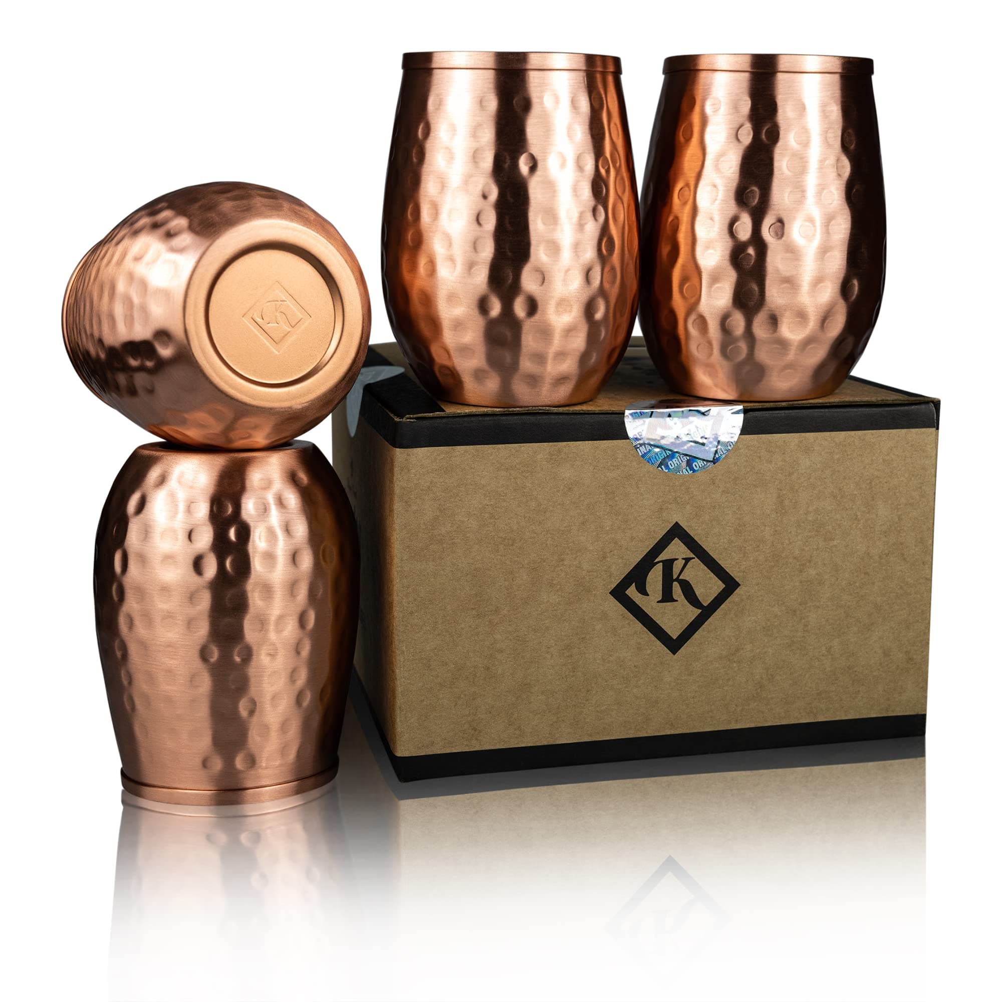 Kosdeg Copper Cups - 12 Oz set of 4 - A Unique Way To Enjoy Wine - The Perfect Pure Copper Tumbler for Water - Copper Drinking Cups Better Than Glasses or Plastic - Moscow Mule Copper Cup For Drinking