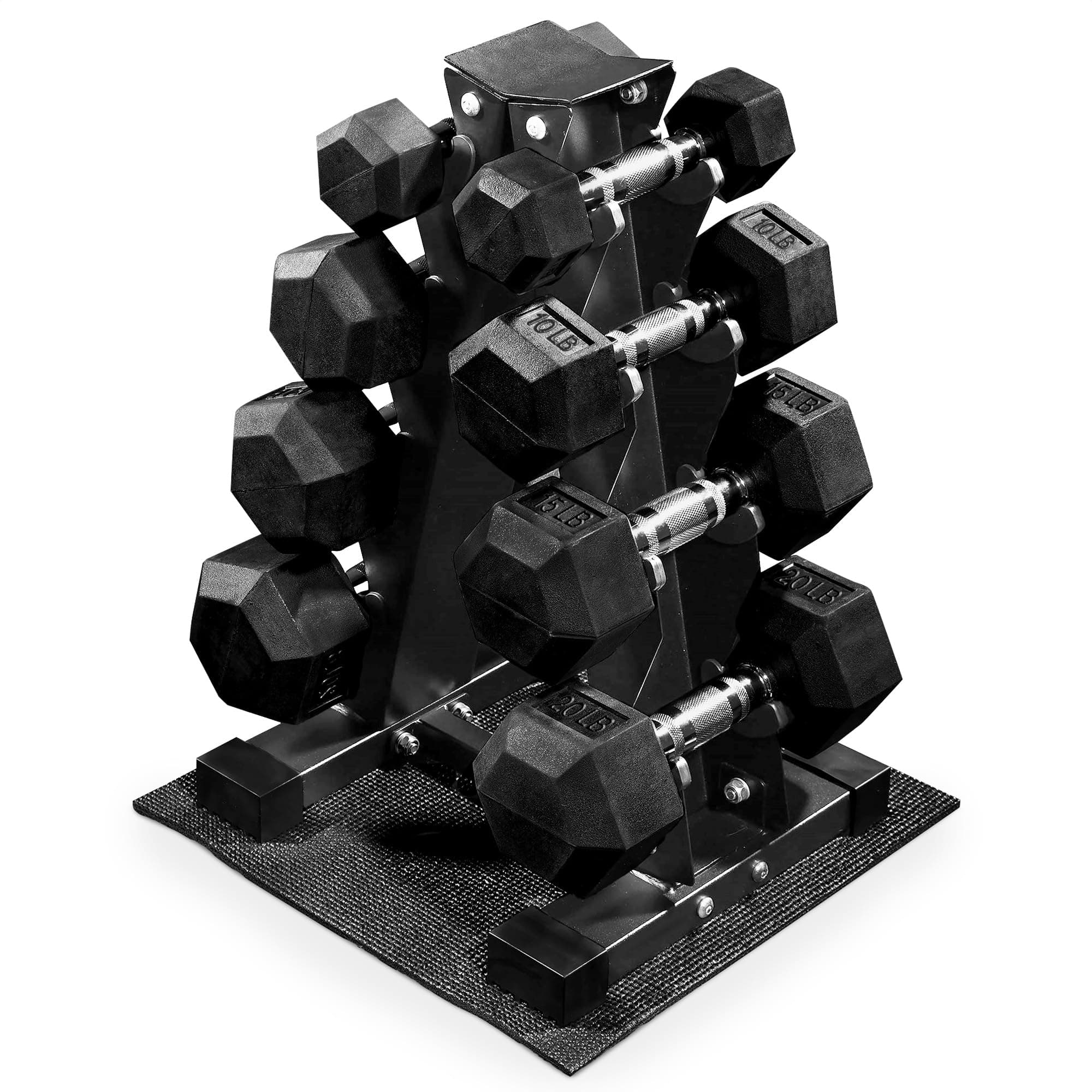 BalanceFrom Rubber Coated Hex Dumbbell Weight Set with Storage Rack, 100LB or 150LB or 200LB Set, 5-20 lbs or 5-25 lbs or 10-30 lbs Pairs
