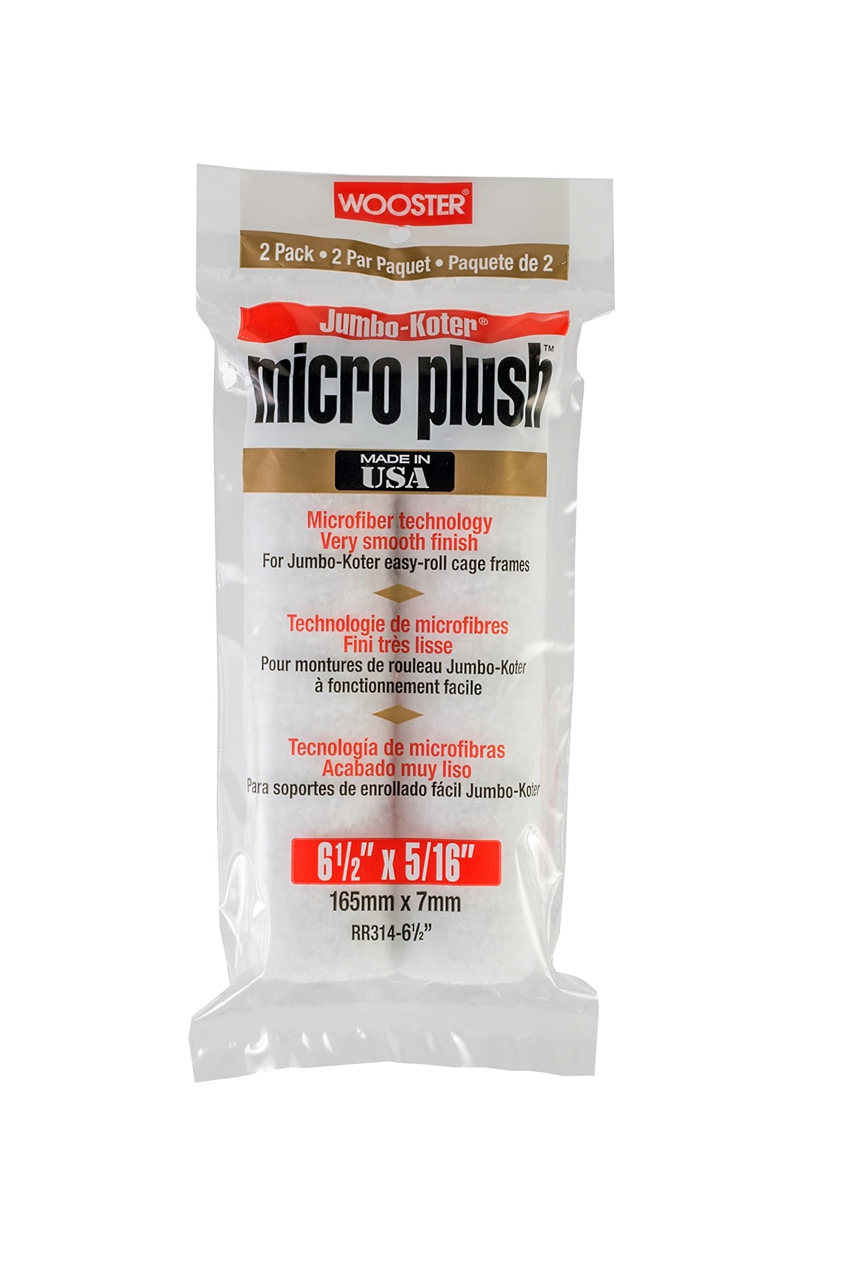 Wooster RR314 6-1/2" White Jumbo-Koter Micro Plush 5/16" Nap Mini Roller Cover 2Pk