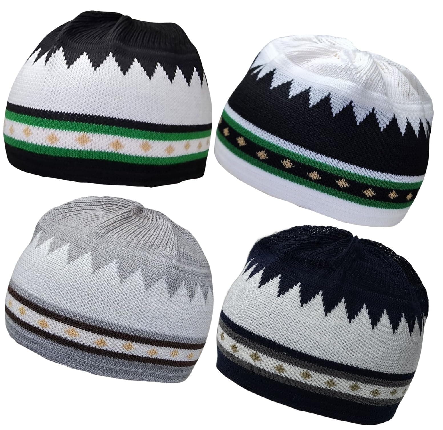 Set 4 Kufi Hat for Men Muslim AMN-225 Beanie Skull Cap Islam Taqiyah Takke Gift
