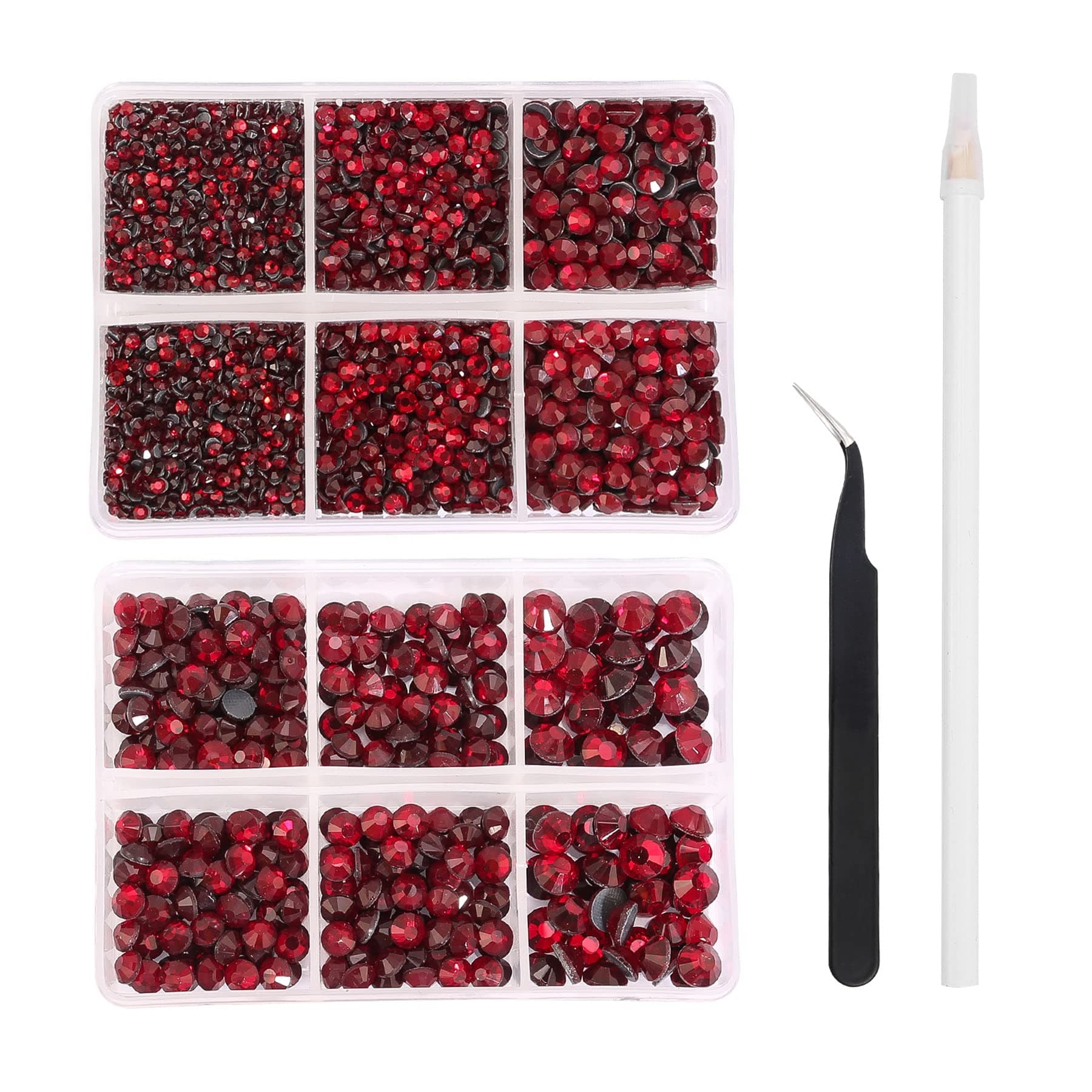 6616 Pieces Hotfix Rhinestones 5 Mixed Sizse Flat Back Crystal Round Glass Gems with Tweezers and Picking Rhinestones Pen(Siam)