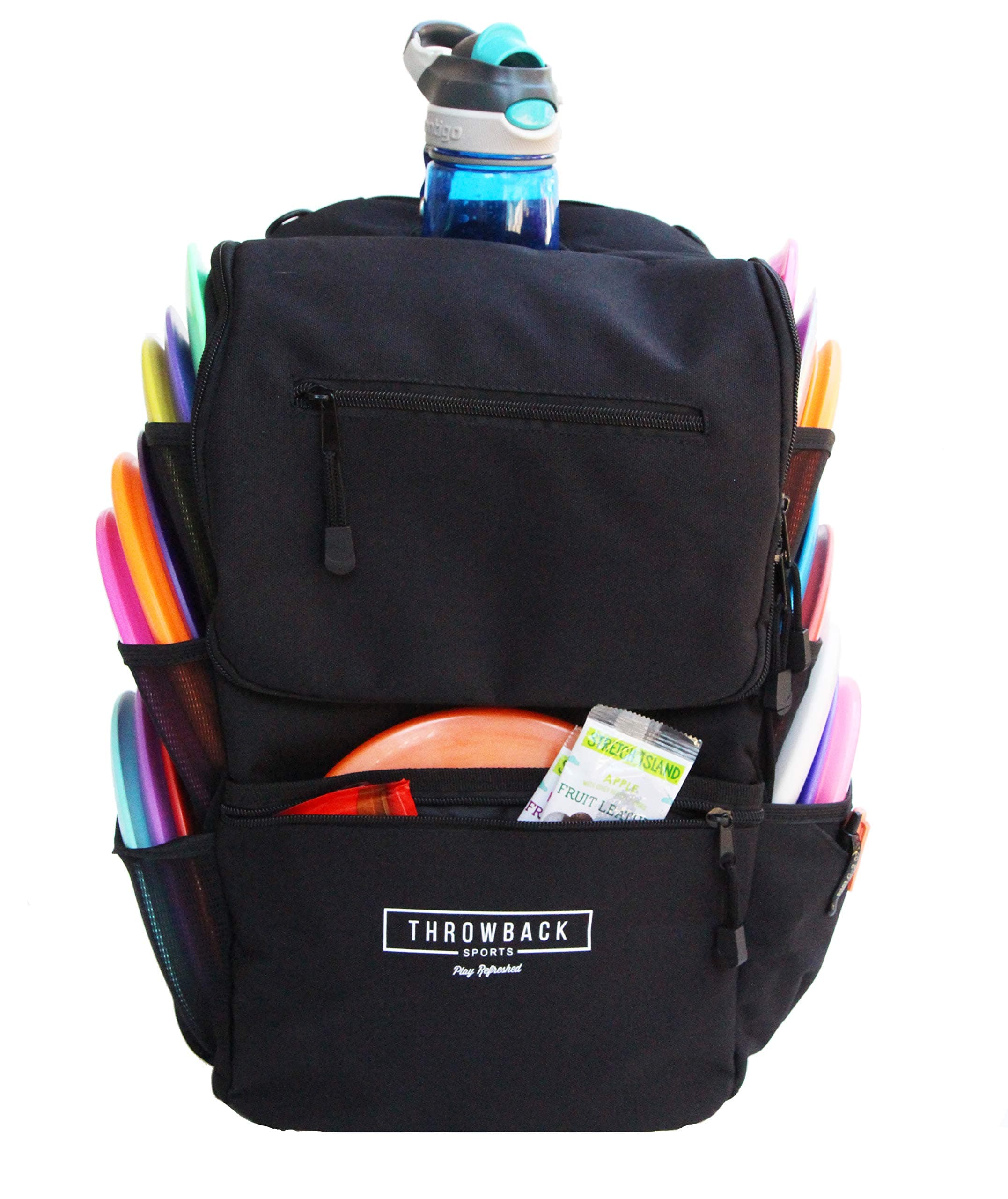 Throwback Sports Insulated Disc Golf Backpack with Cooler for 16+ Frisbees, Water Bottle Holder, Padded Straps, Quick-Access Pockets - Durable Disc Golf Bag for All-Day Comfort