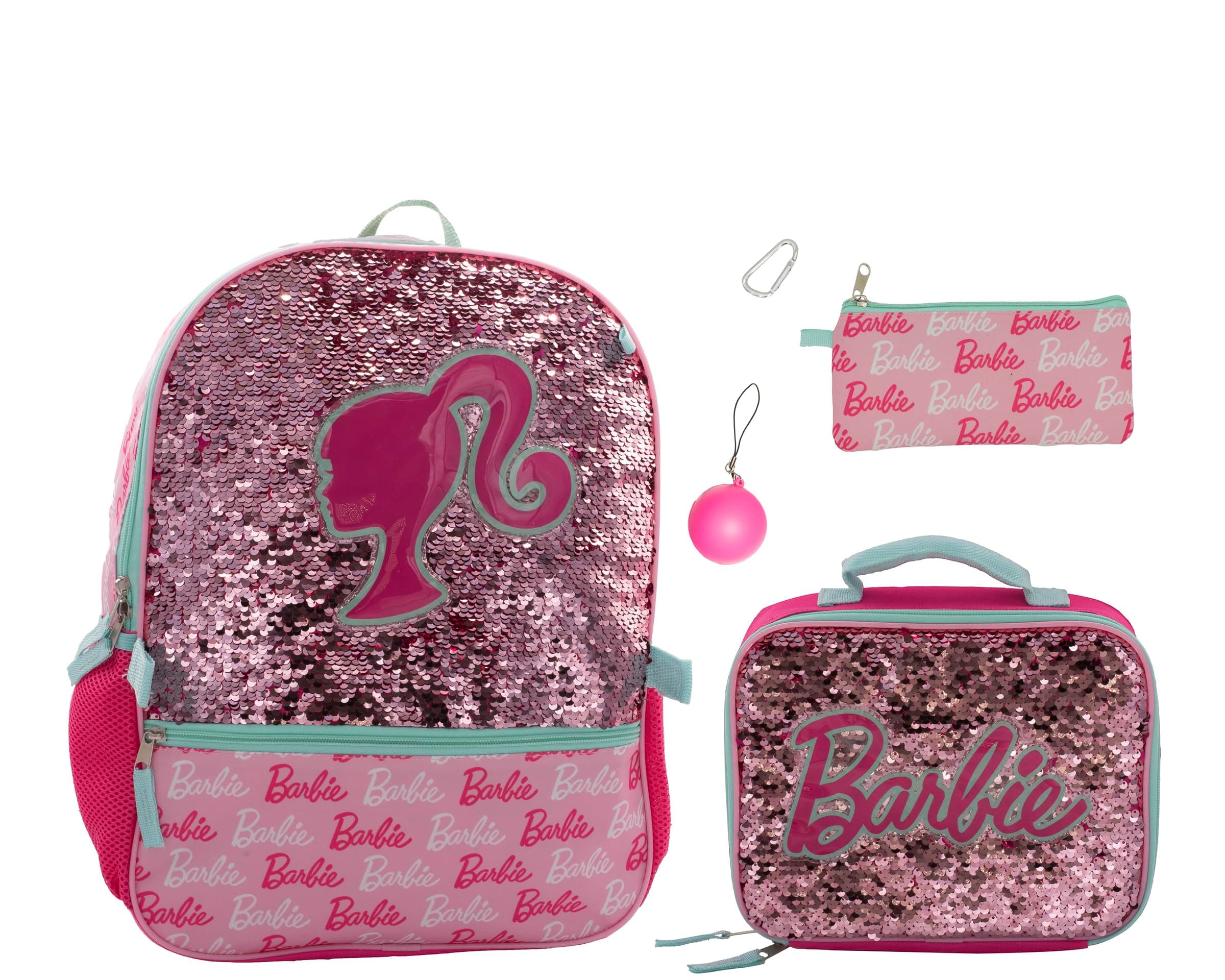 Barbie 4 Piece Backpack Set, Sparkle & Shine with this Magic Flip Sequin School Bag for Girls with Zip Front Pocket, Pink