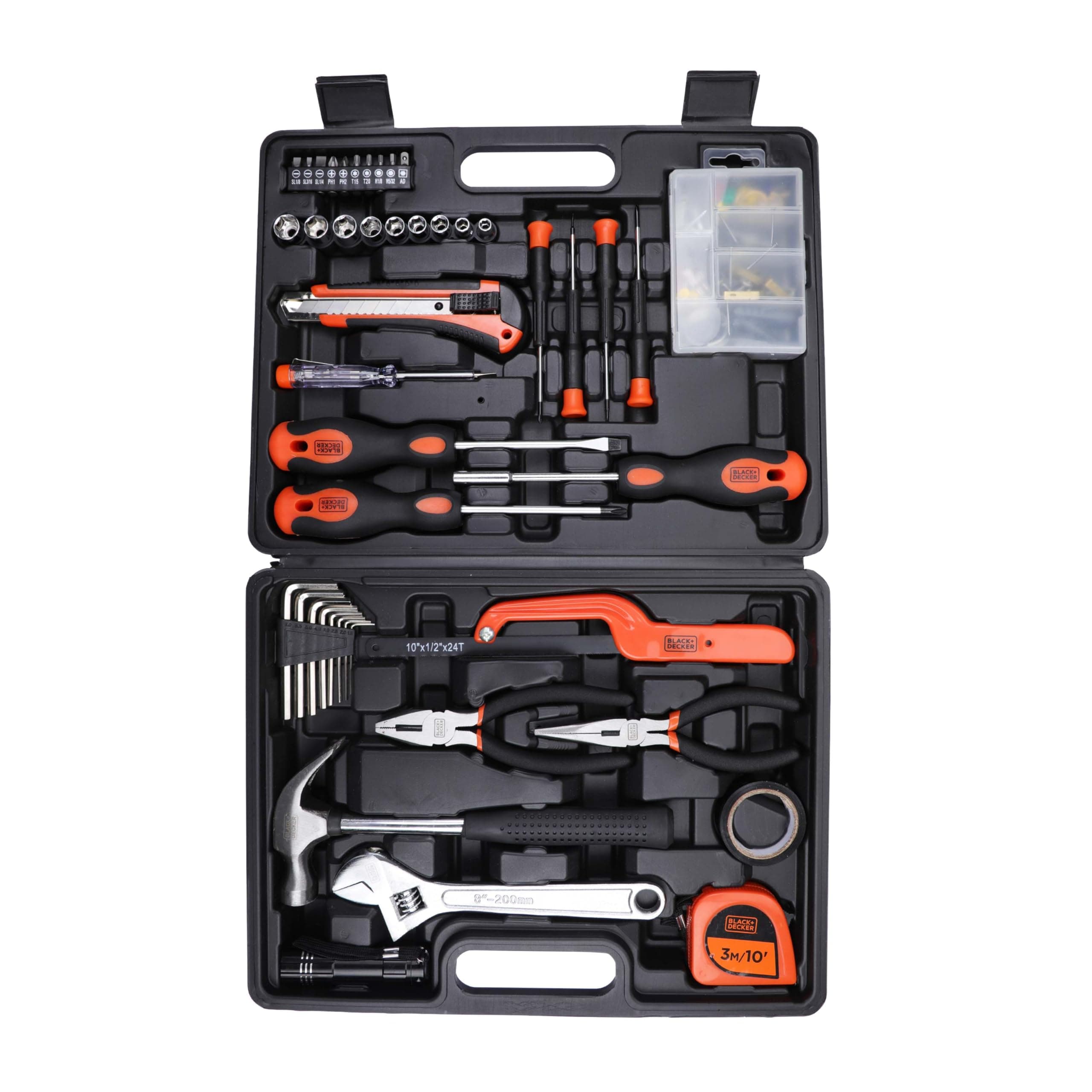 BMT126C Hand Tool Kit for Home & DIY Use (126-Piece) - Includes Screwdriver, Wrench, Ratchet, Utility Knife, Saw, Claw Hammer, Measuring Tape and Plier, ORANGE & BLACK