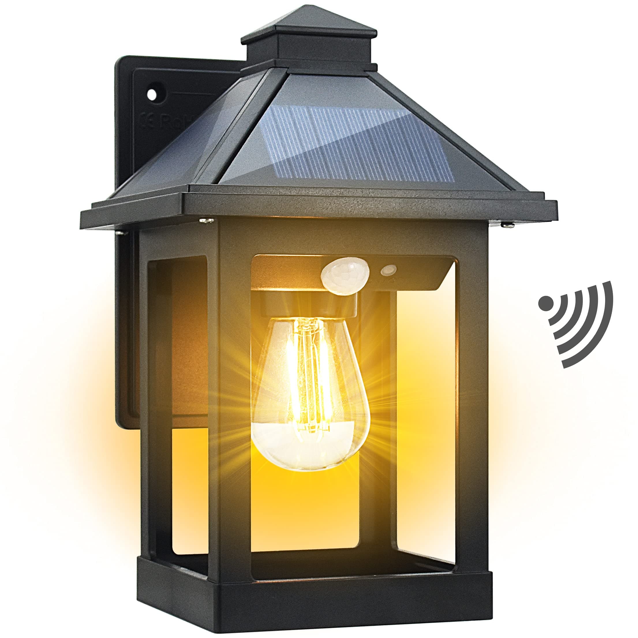 CYHKEE Solar Powered Wall Lanterns Outdoor with 3 Modes, Dusk to Dawn Motion Sensor LED Sconce Lights Waterproof, Exterior Front Porch Security Lamps Wall Mount Patio Fence Decorative Light Fixtures