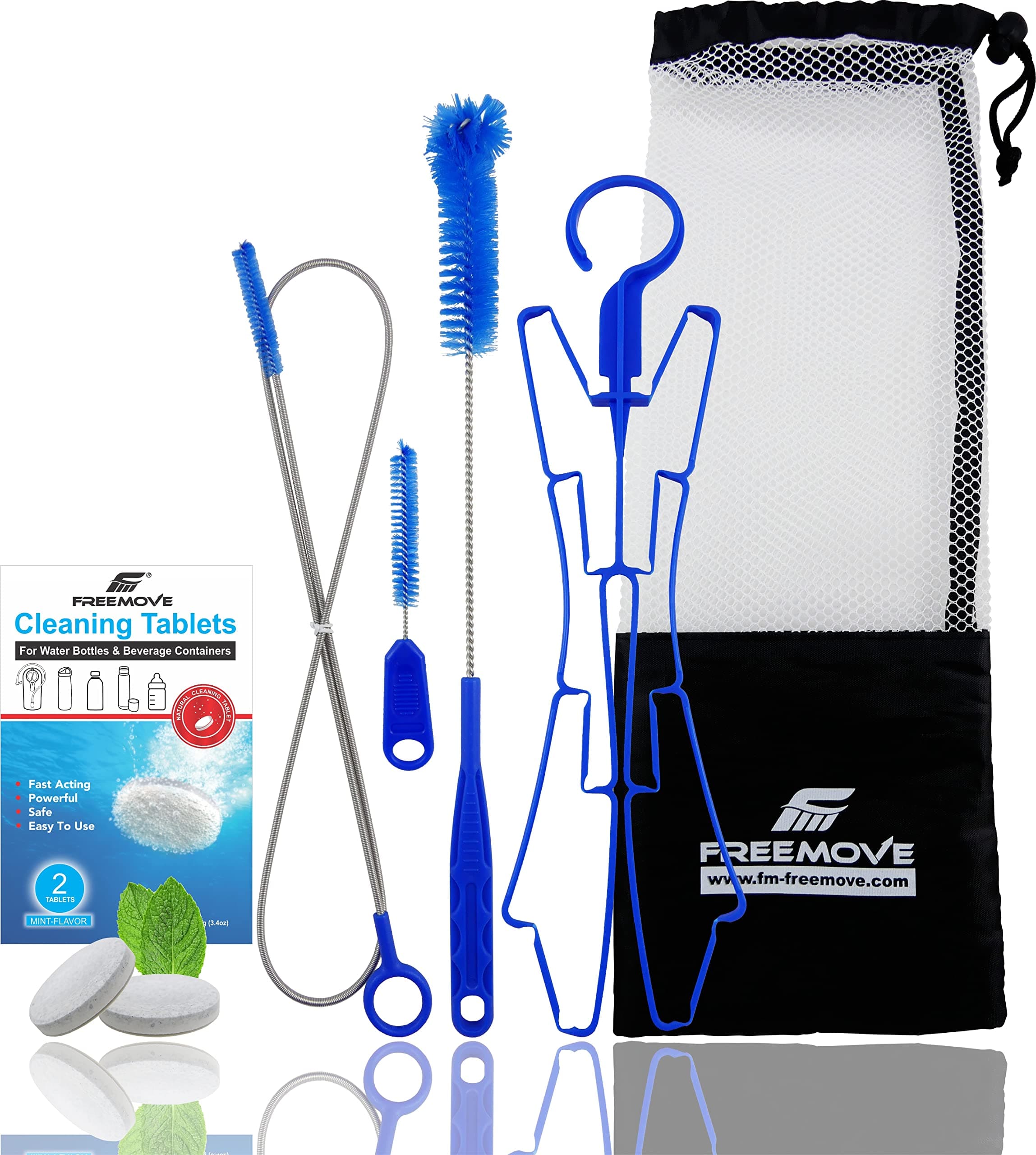 Hydration Bladder Cleaning Kit 6in1 - Clean and Maintain 2L and 3L Water Bladders with Ease - Includes 3 Brushes, Drying Hanger, Carry Bag & 2 Cleaning Tablets For Any Camelback Water Pack Backpack