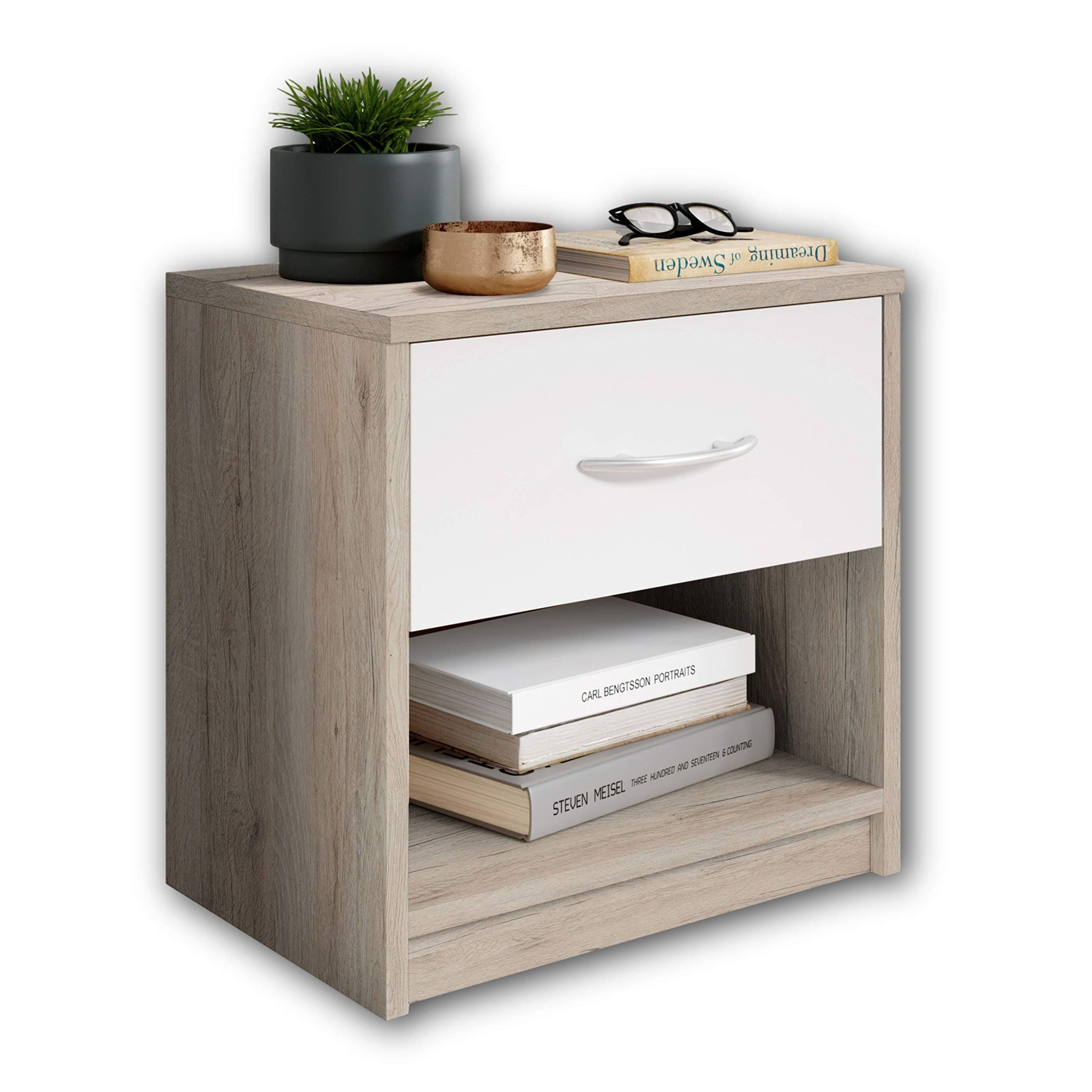Stella Trading Pepe SAN REMO/ABS Bedside Table Oak White 28 x 39 x 41 cm