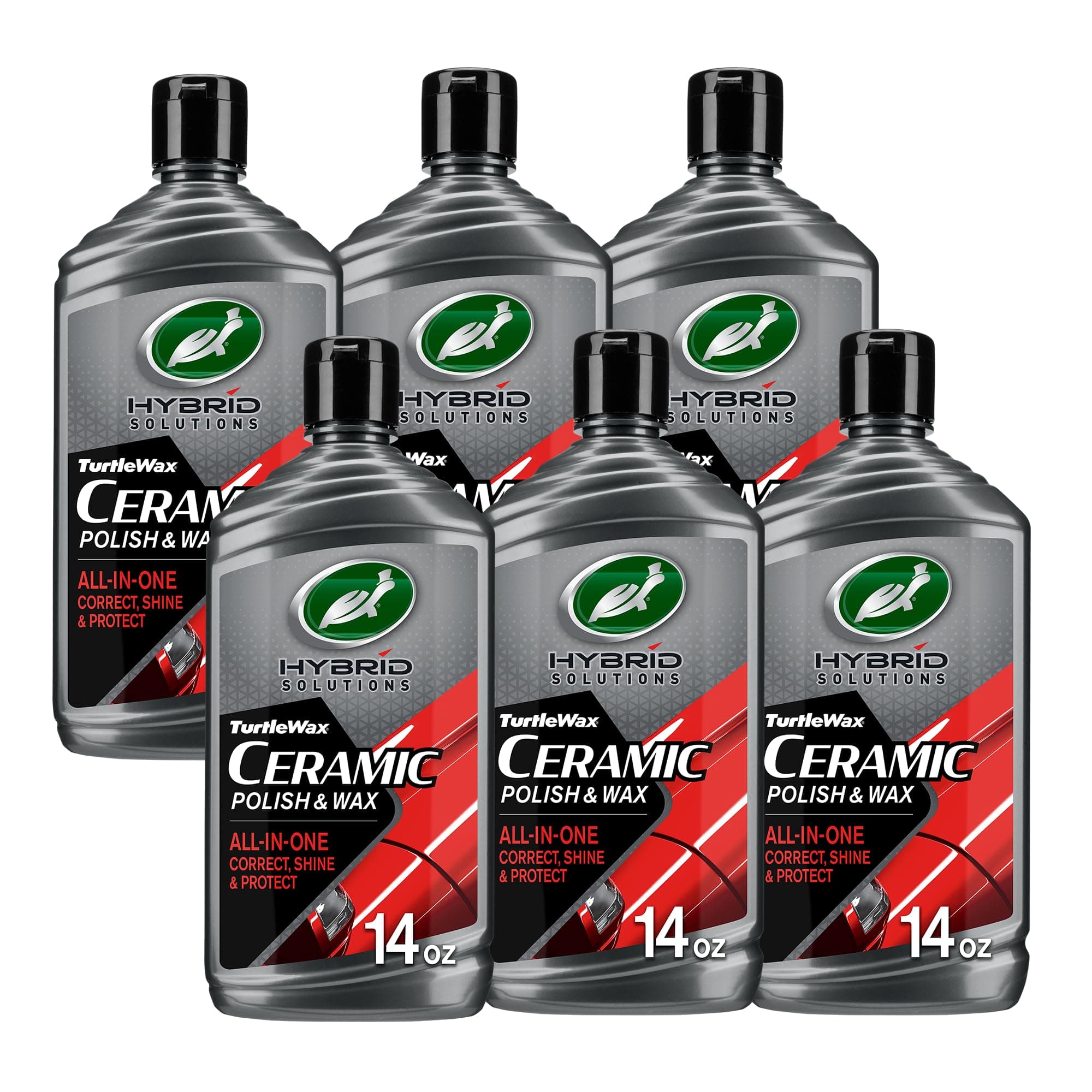 Hybrid Solutions Ceramic Car Polish and Wax, Light Scratch Remover, Durable Paint Protection, Extreme Water Beading, High Gloss Shine, Hand or Machine Polisher Use, 14 oz (Pack of 6)
