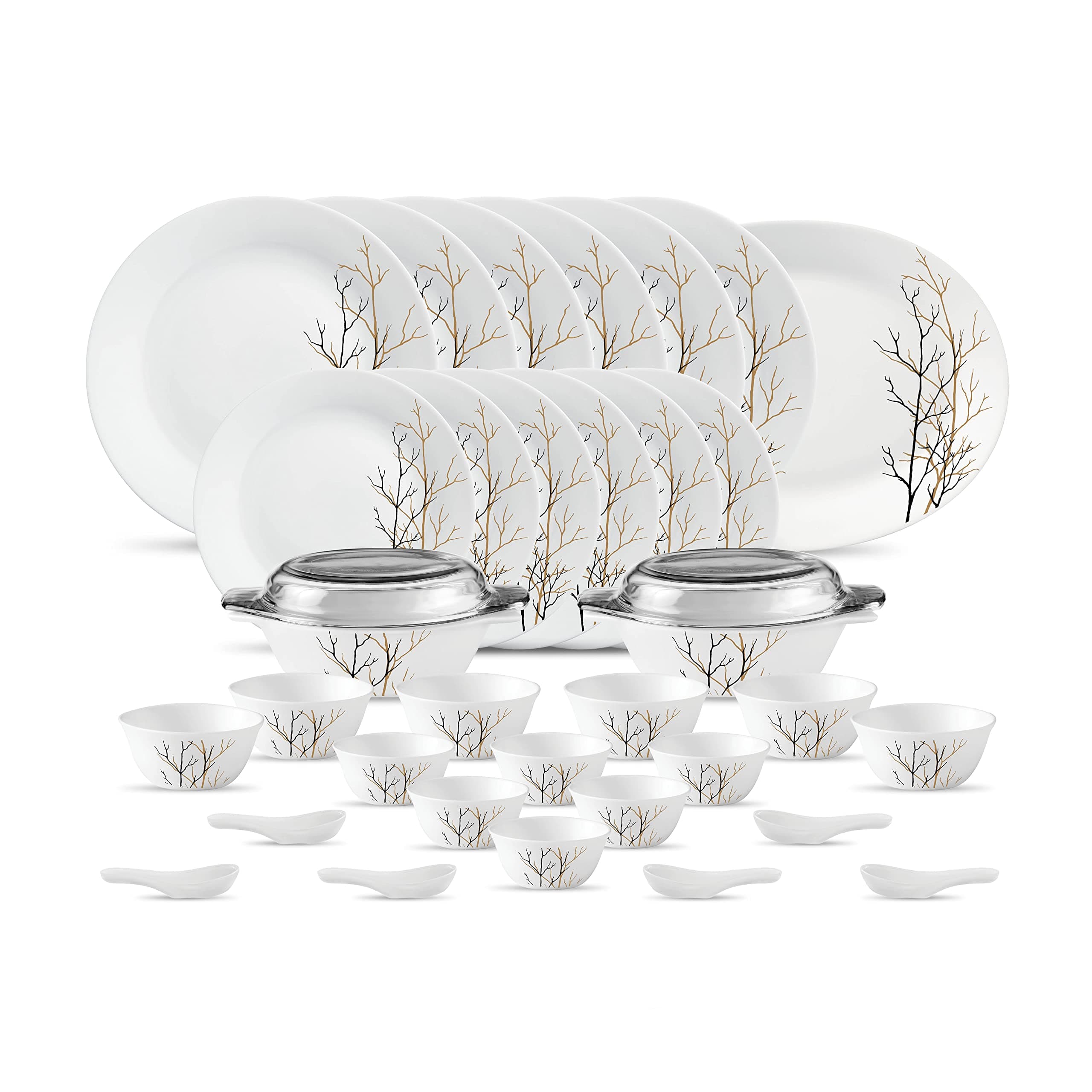 Diva, Ivory Collection, Opal Glass Dinner Set 35 pcs, Golden Fall, White