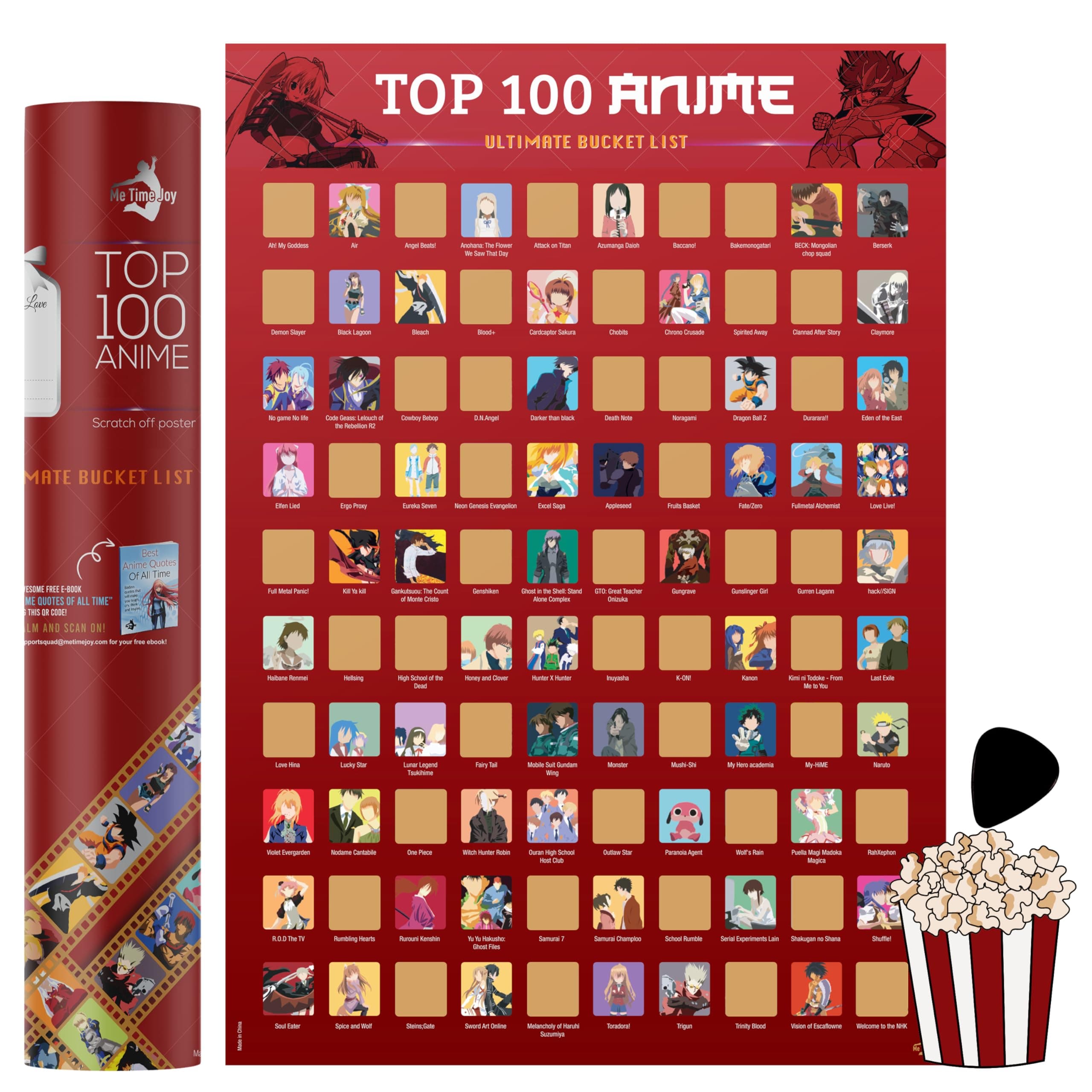 Me Time Joy Top 100 Anime Scratch Off Poster With Scratching Tool - Bucket List Series
