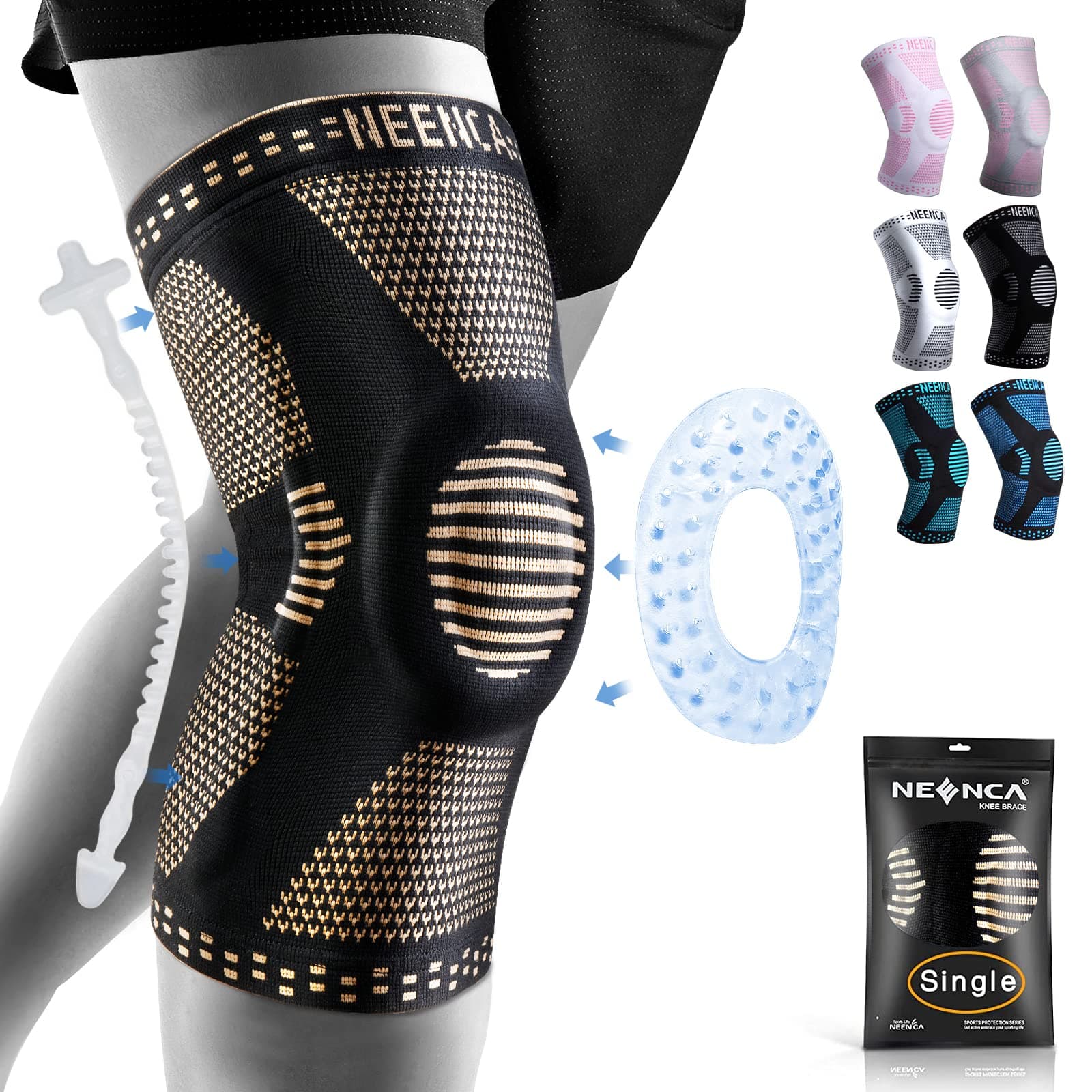 NEENCA Professional Knee Brace,Knee Compression Sleeve Support for Men Women with Patella Gel Pads & Side Stabilizers,Medical Grade Knee Pads for Running,Meniscus Tear,ACL,Arthritis,Joint Pain Relief