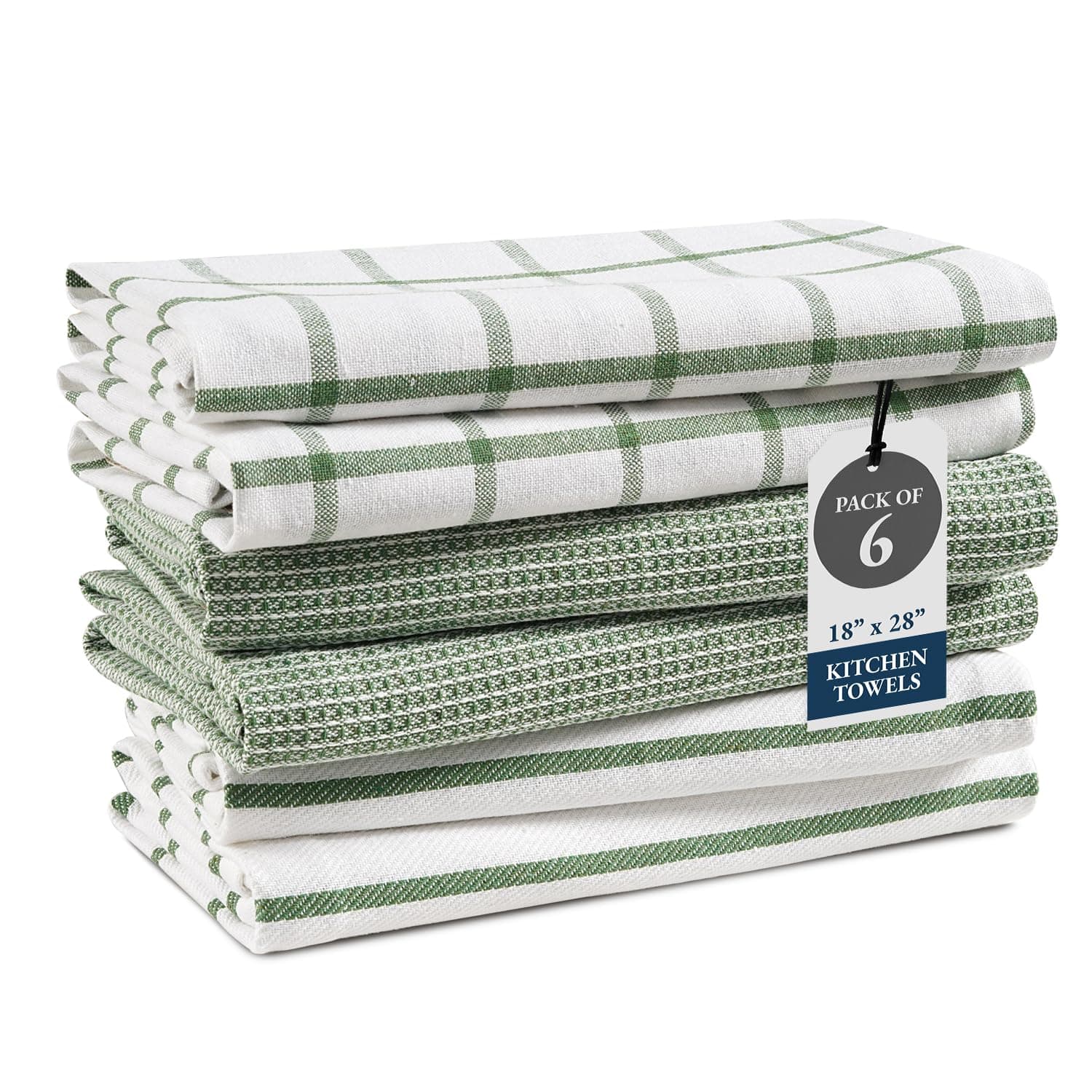 LANE LINEN Cotton Kitchen Towels Set, 6-Pack – Absorbent, Quick-Drying Dish Towels, 18" x 28", Premium Hand and Tea Towels - Olive