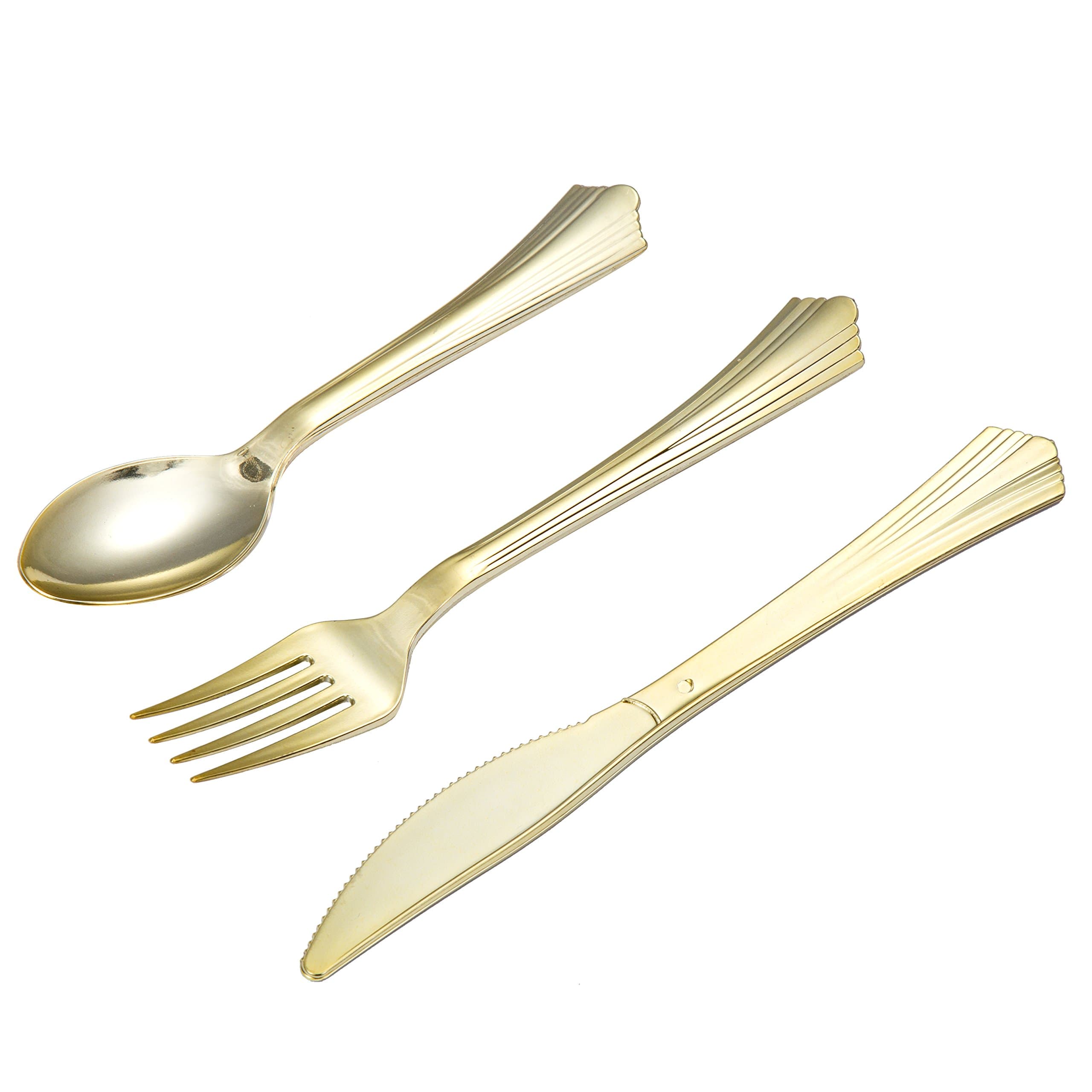 Tbwisher Gold Plastic Silverware, 400 pcs Party Supplies Plastic Flatware, Disposable Plastic Cutlery