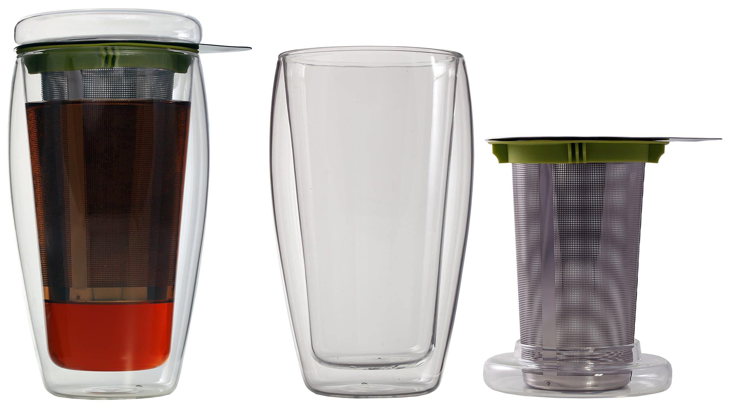 Tea4go Double-walled tea cup with filter and glass lid - thermo effect keeps warm drinks longer warm - for office or as a gift 1x 400ml