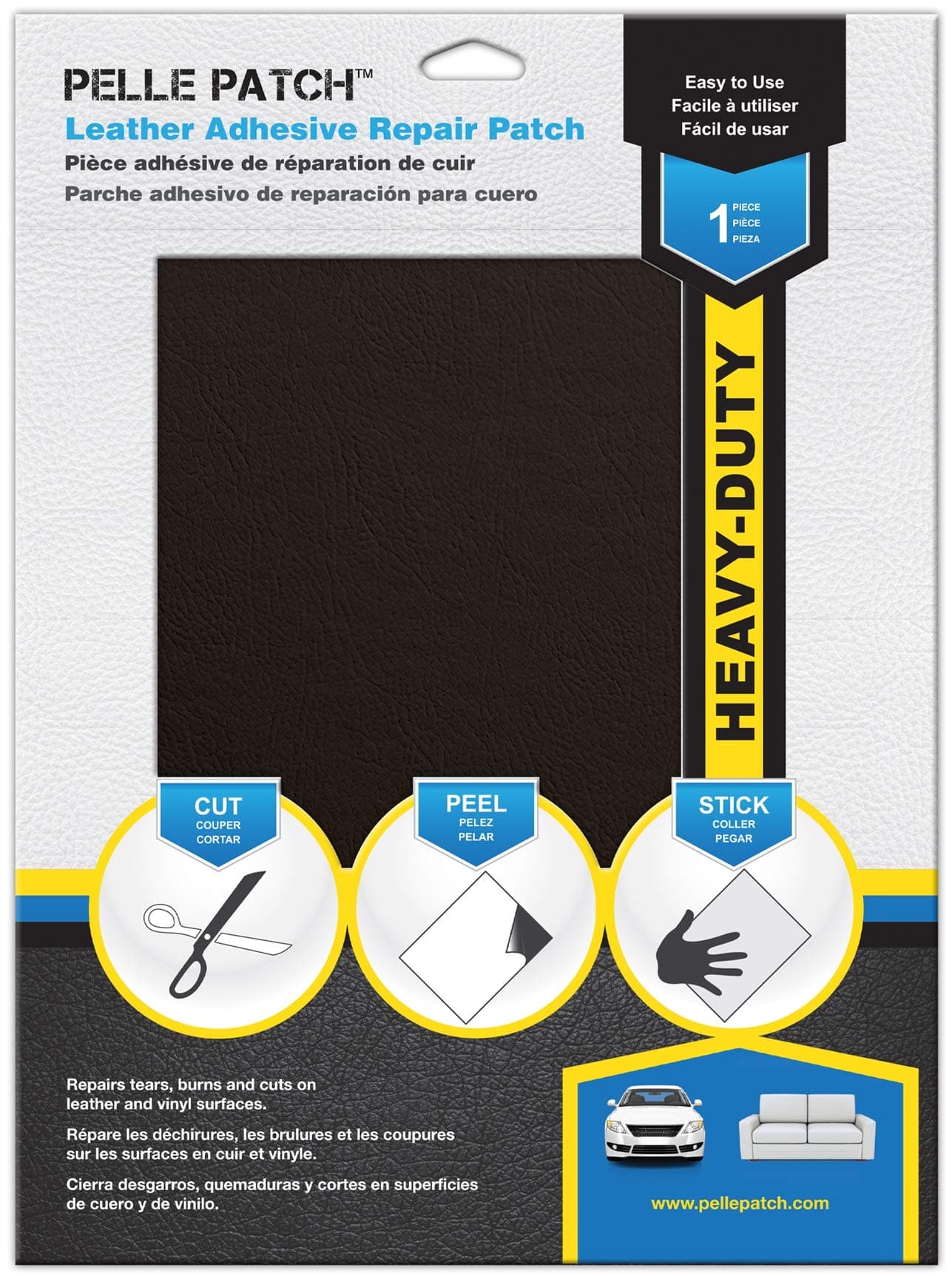 Pelle Patch - Leather & Vinyl Adhesive Repair Patch - 25 Colors Available - Heavy-Duty 11x16 - Dark Brown