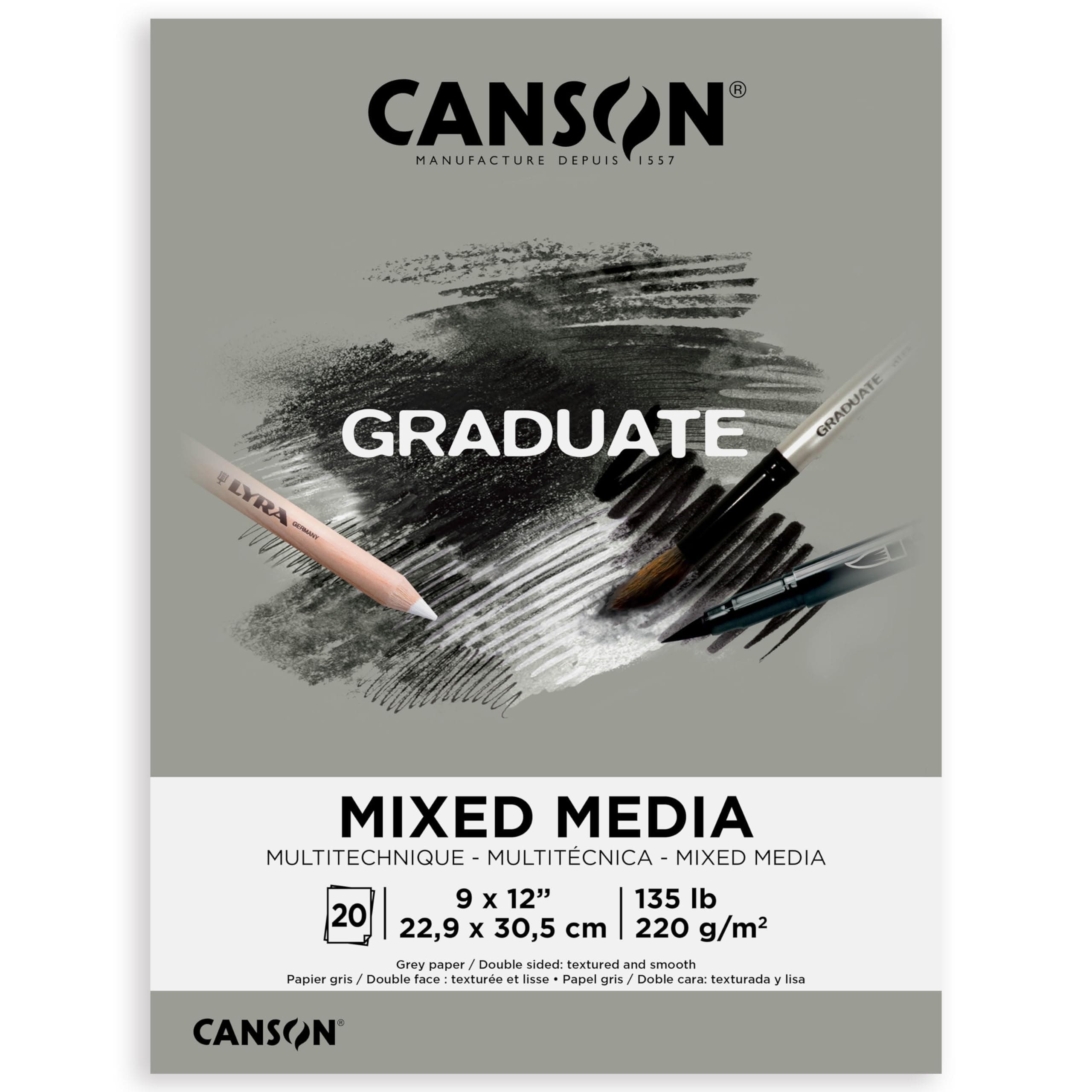 Canson Graduate Grey Toned Mixed Media Pad, Foldover, 9x12 inch, 20 Sheets | Artist Paper for Adults and Students - Watercolors, Mixed Media, Markers and Art Journaling