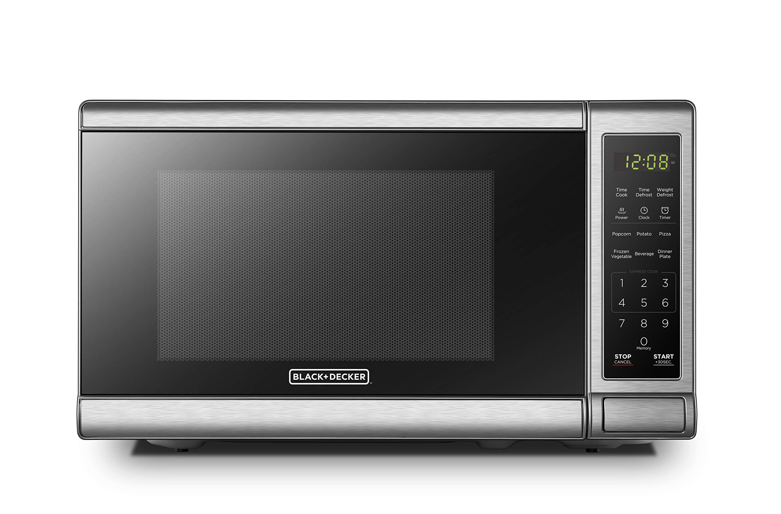 EM720CB7 Digital Microwave Oven with Turntable Push-Button Door, Child Safety Lock, 700W, Stainless Steel, 0.7 Cu.ft