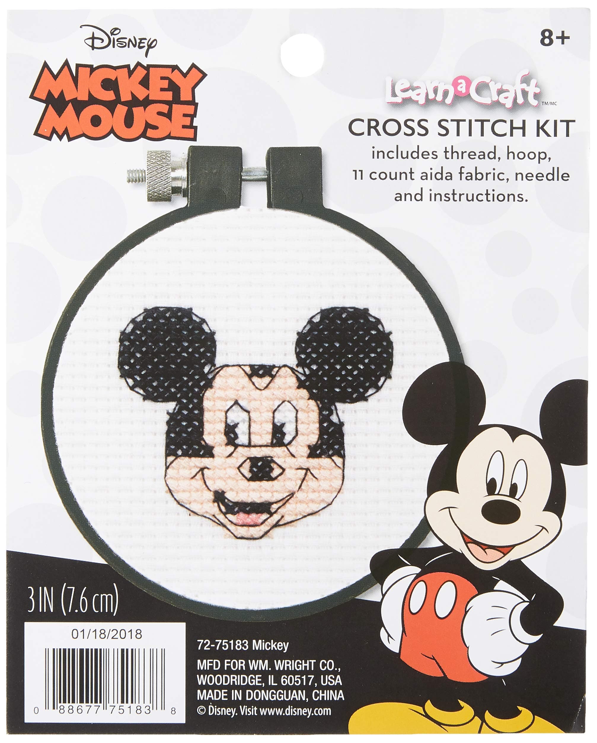 Disney Mickey Mouse Counted Cross Stitch Kit for Beginners, 11 Count White Aida, 3''D