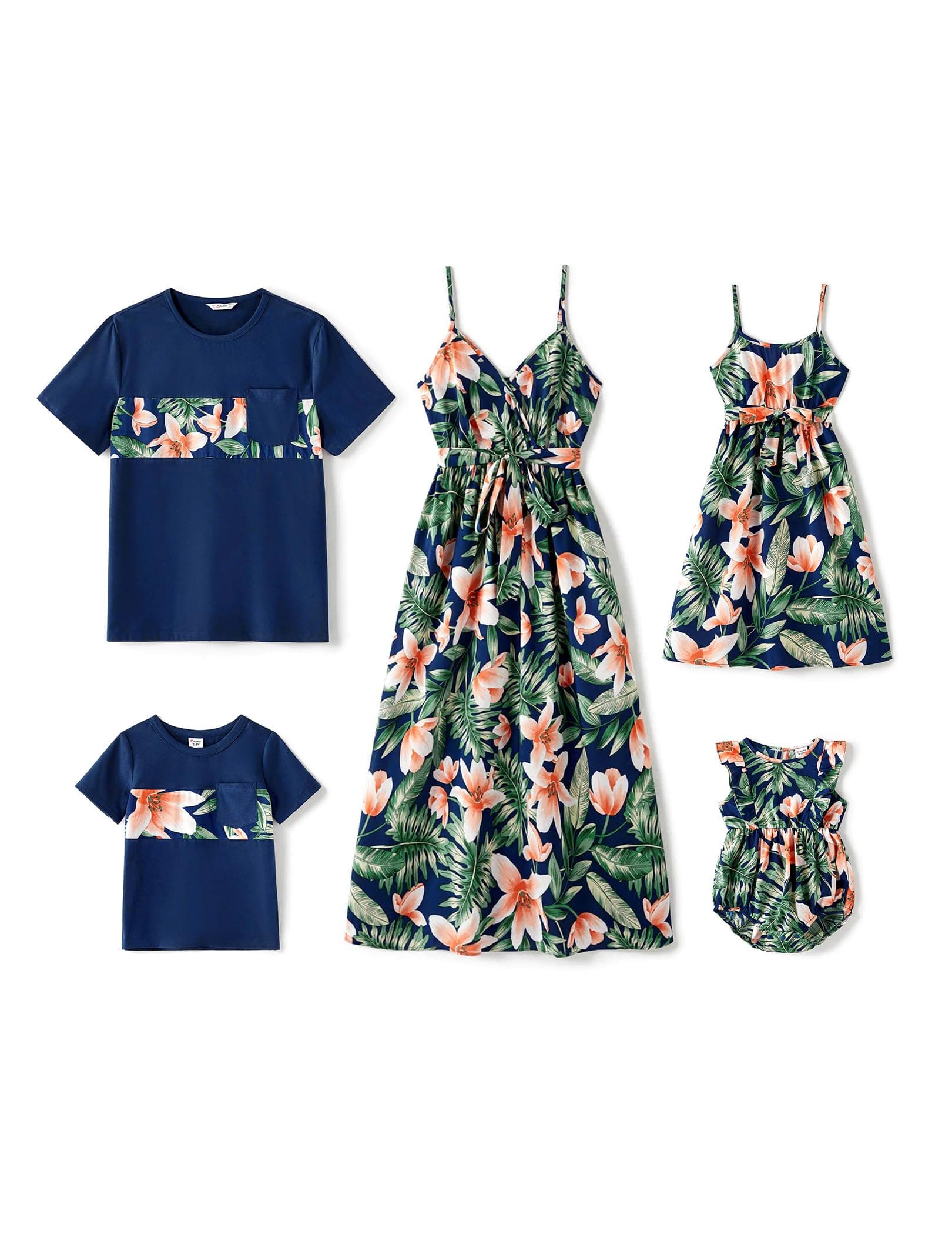 Family Matching Outfits Mommy and Me Dresses Leaf Print Spaghetti Strap Summer Casual Sleeveless Matching Outfits, Green, M