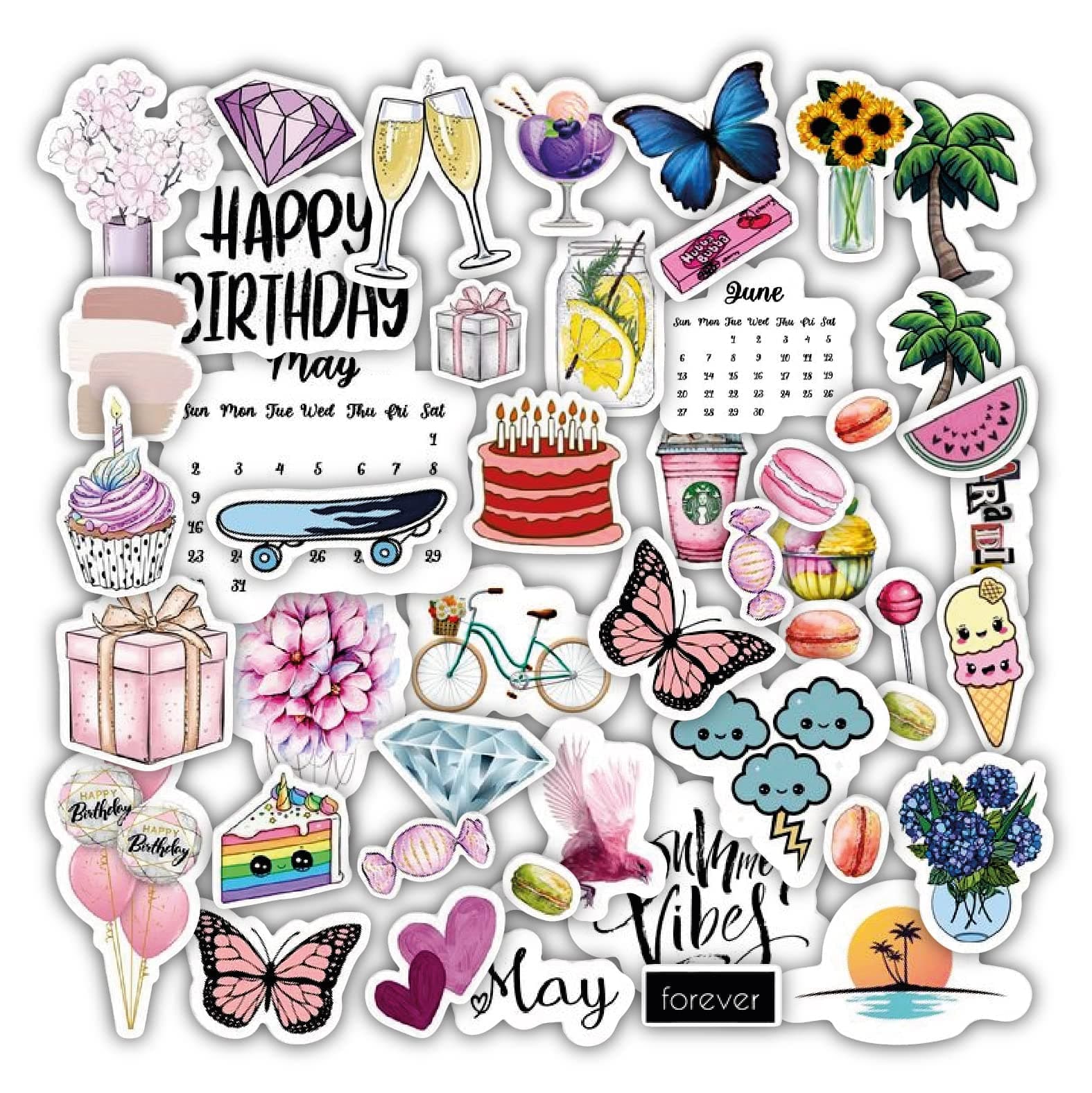 woopme 48Pcs Decorative Art Printed Scrapbook Stickers Notebooks Diary Journal Laptop Multicolored Printed Scrapbook Stickers (A4 Size)(Vinyl Printed), Self-Adhesive, 5 Cms