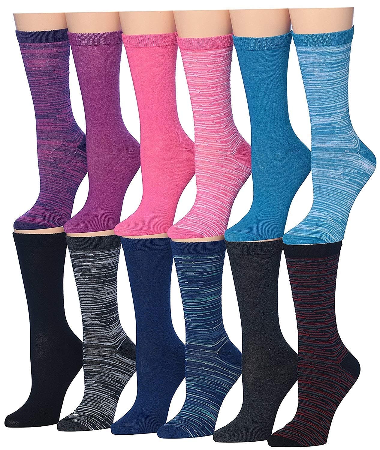 Women's Fun Patterned Dress Socks, 12-Pack Lightweight Colorful Crew Socks, Casual Novelty Assorted Designs