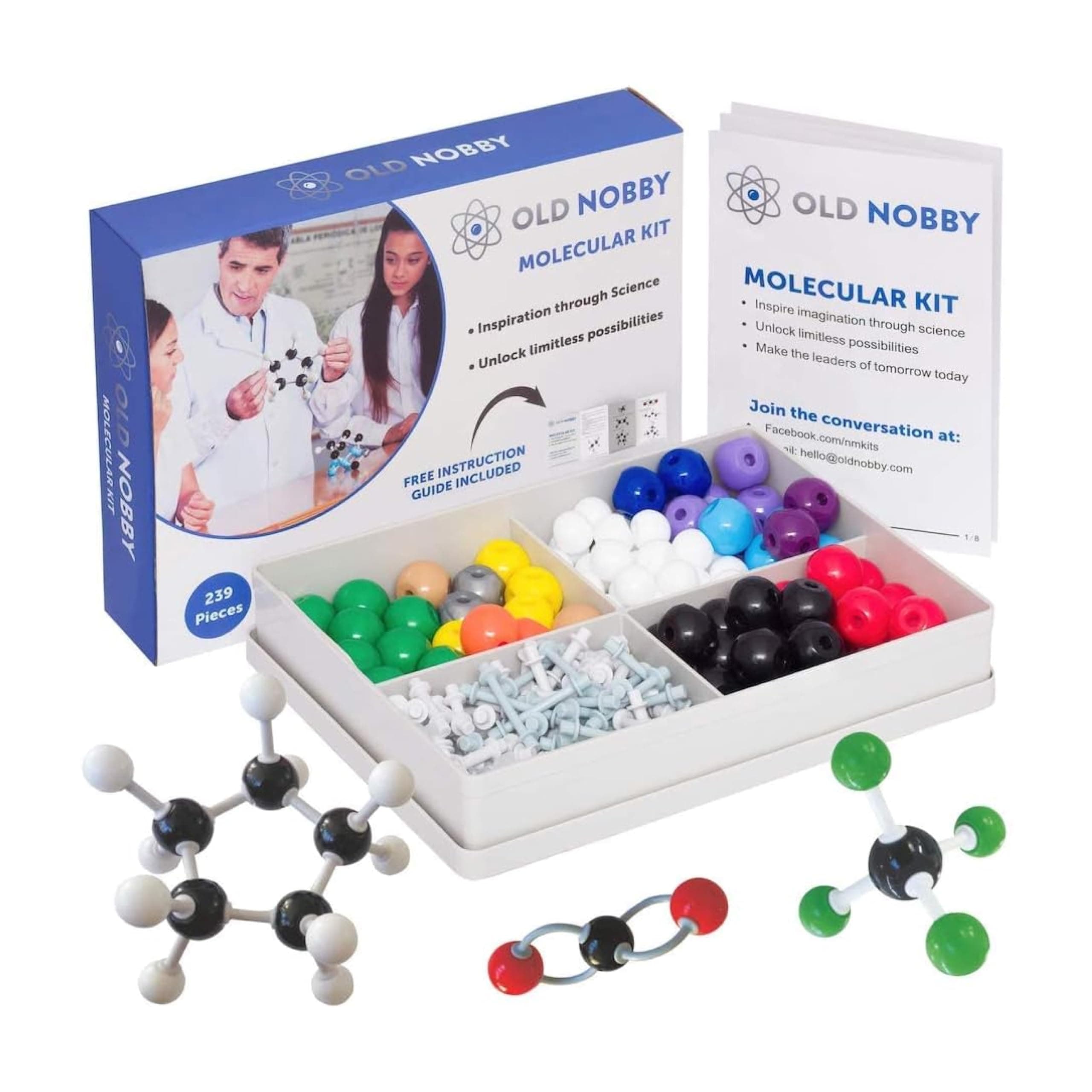 Lessons in Chemistry Model Kit - Old Nobby 239 Pc Molecular Set Organic Chemistry for Students - Complete Molecular Model Kit for STEM, Visualizing Atoms, Bonds and Structures