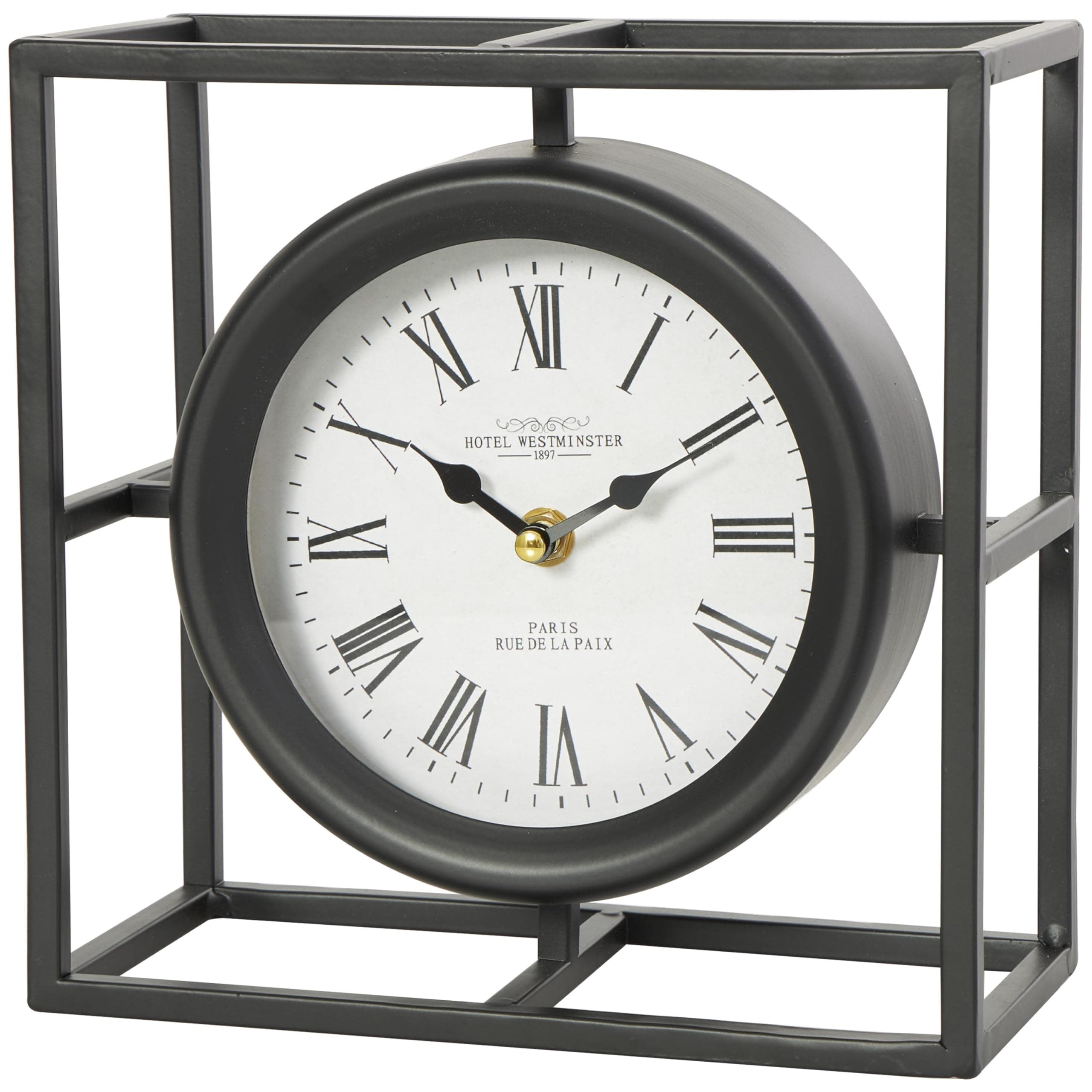 Deco 79 Metal Geometric Decorative Clock Mantel Clock with Open Square Frame, Tabletop Clock 9" x 4" x 9", Black
