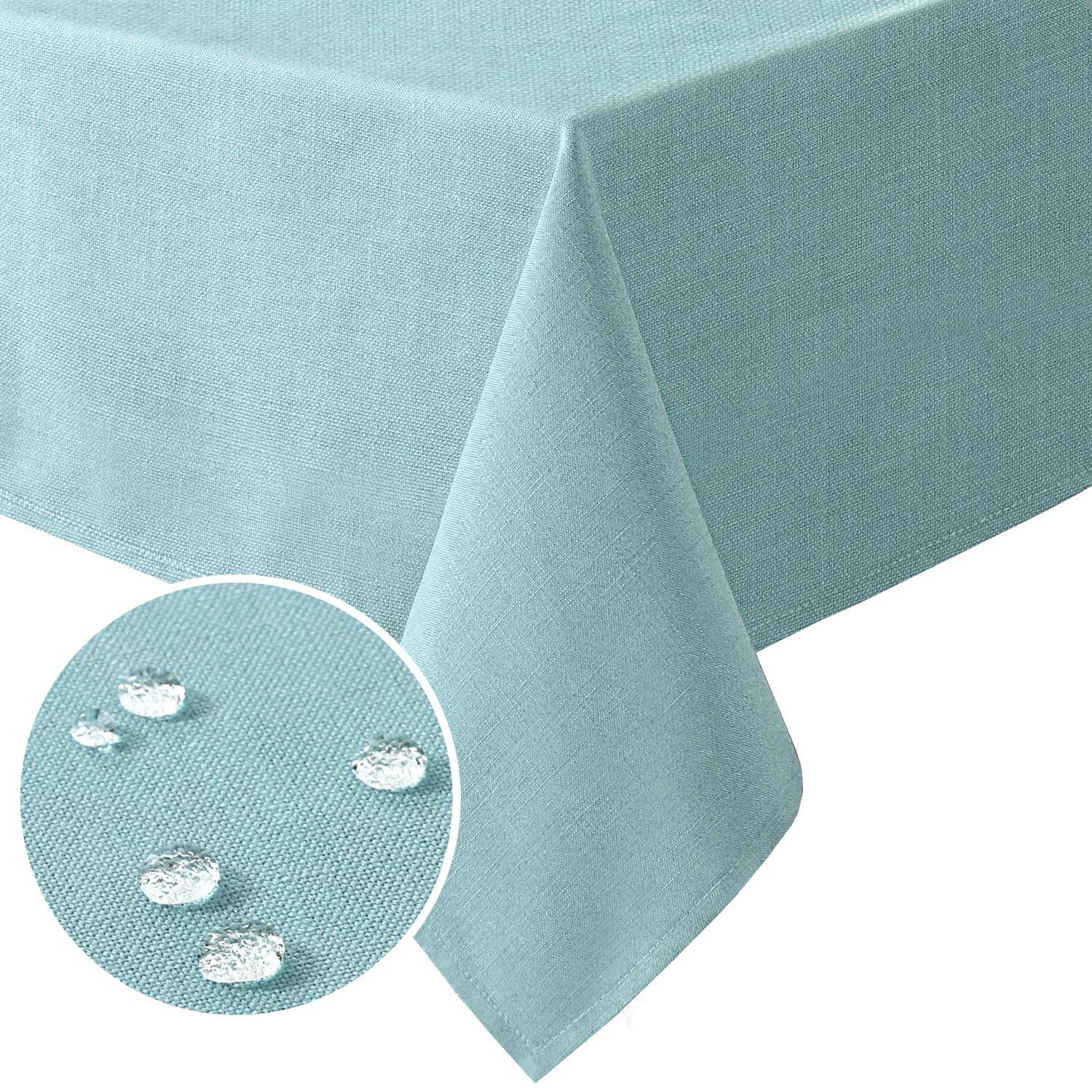 H.VERSAILTEX Linen Textured Table Cloths 60 x 60 Inch Premium Solid Tablecloth Spill-Proof Waterproof Table Cover for Dining Buffet Feature Extra Soft and Thick Fabric Wrinkle Free, Aqua