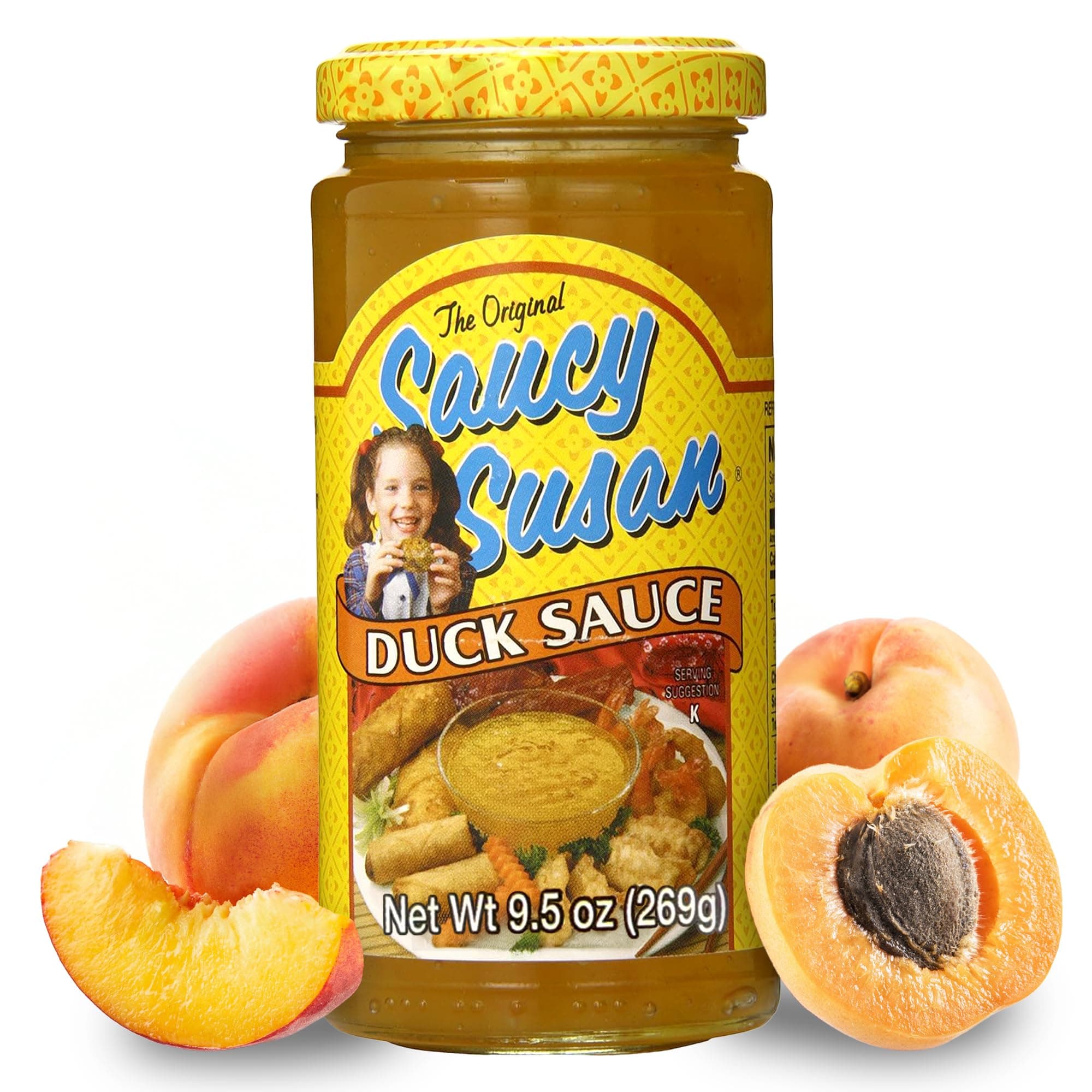 Saucy Susan Peking Duck Sauce 9.5 oz Jar – Sweet & tangy apricot-peach sauce with spices; ideal for glazing, dipping & marinating; great for egg rolls, chicken, pork & wings.