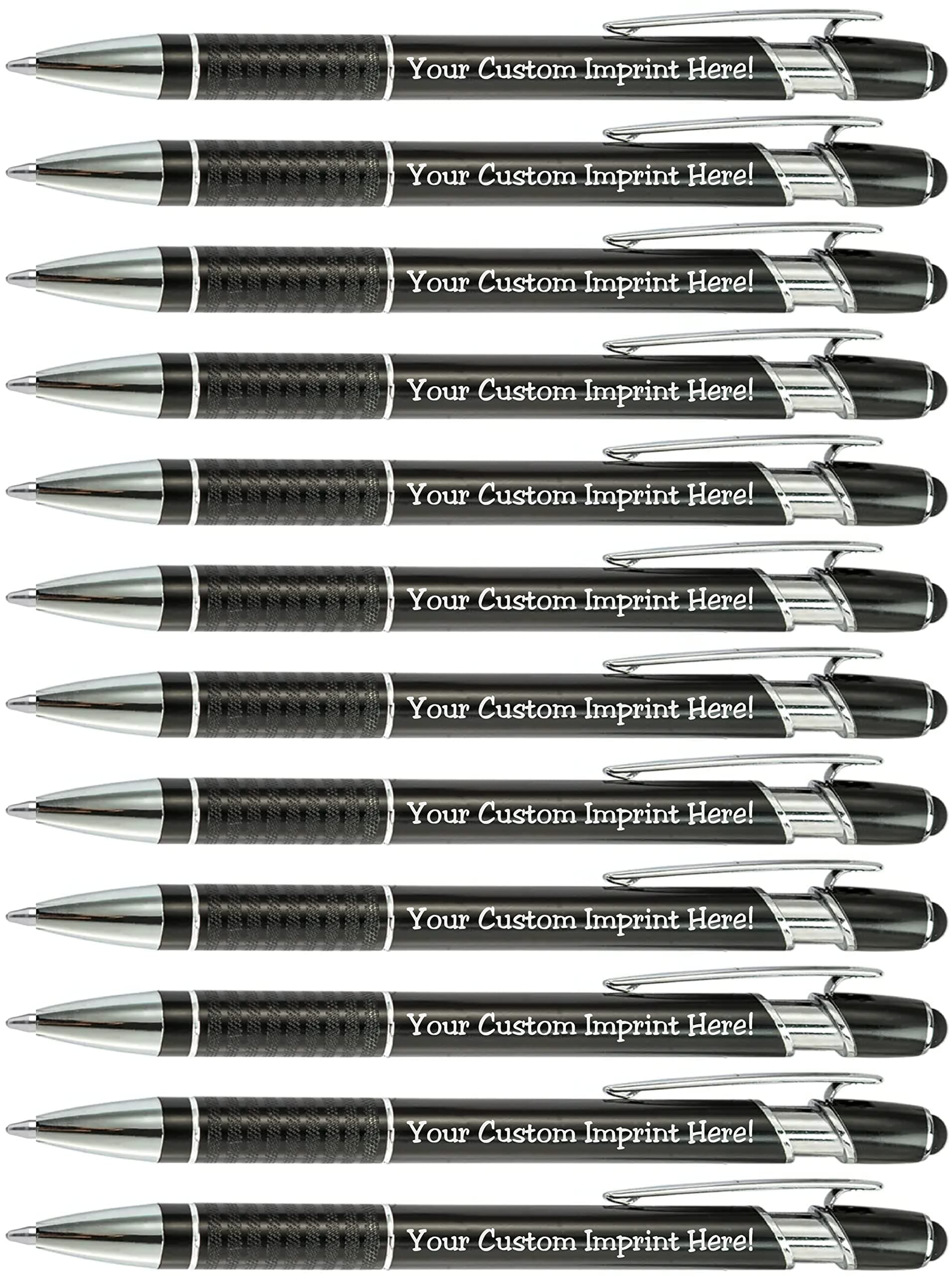 ExpressDesigns - Customized Metal Pens with Stylus - Personalized & Imprinted with Message or Logo - 12 pcs/pack (Black)