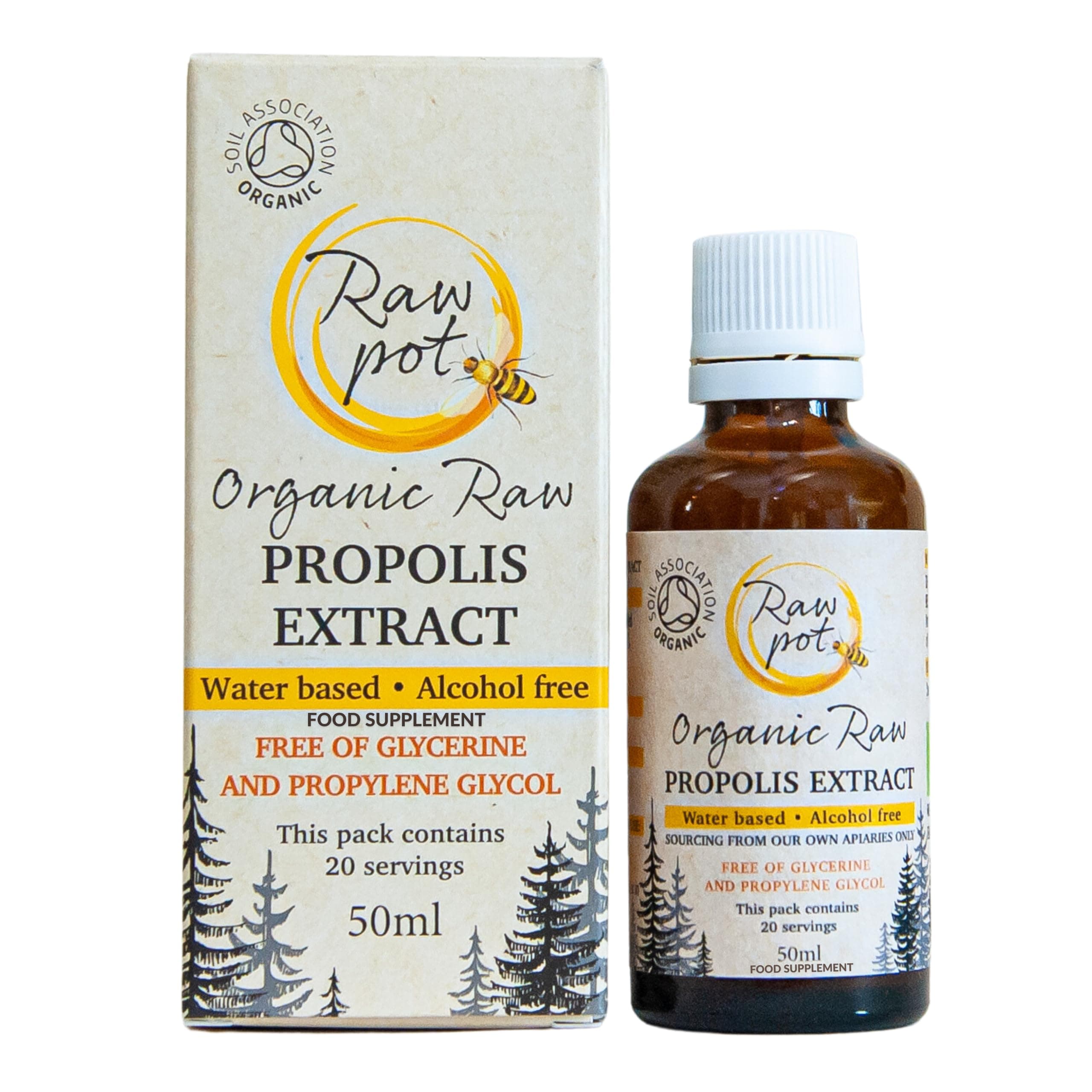 ORGANIC RAW PROPOLIS EXTRACT - Alcohol-Free 100% Pure Unpasteurised Natural Bee Propolis Liquid for Sore Throat & Cold, Immunity Support, Skin, Hair, Dental Care | Kids & Adults Drops (50ml)