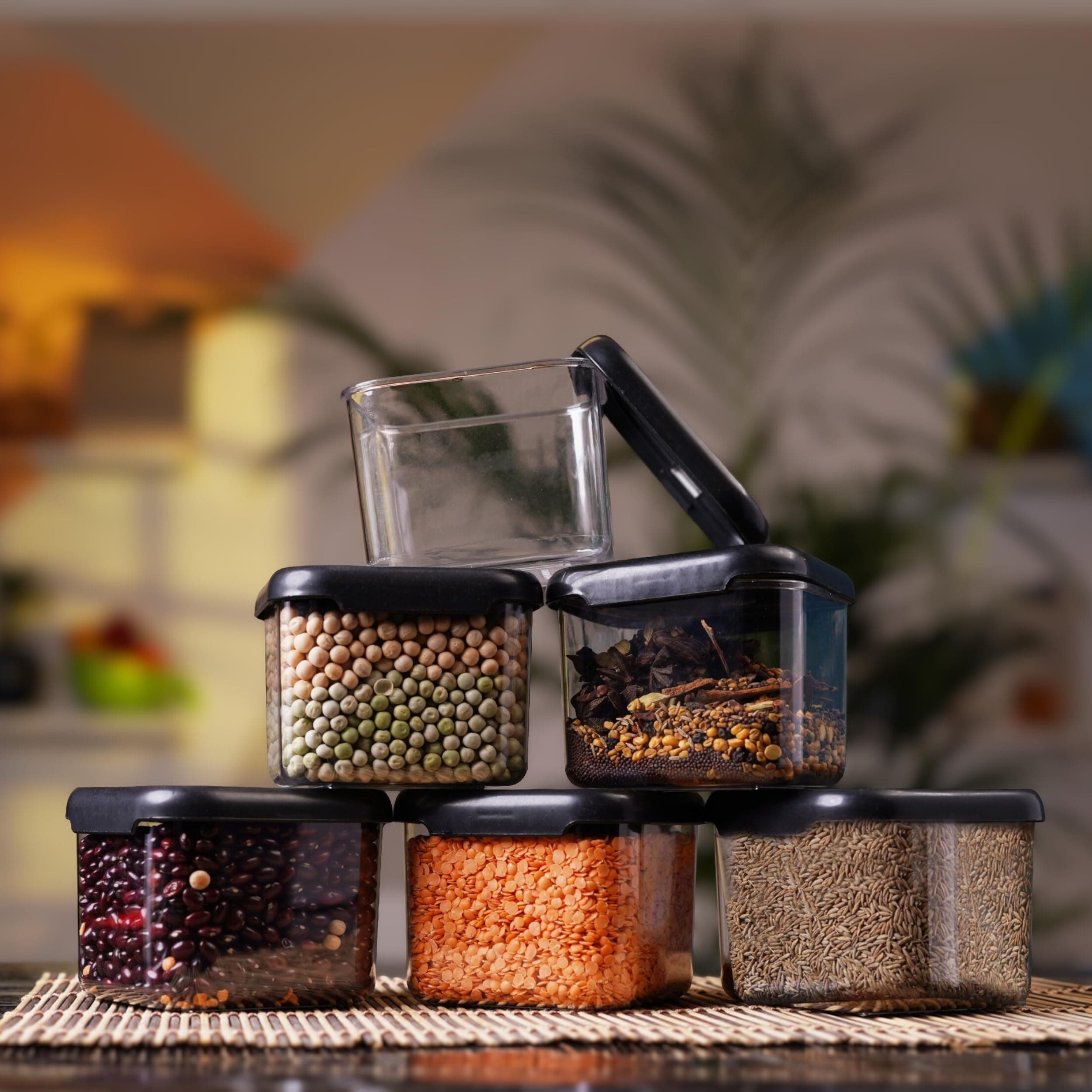 Clazkit Air Tight Modular Containers Storage Set For Kitchen, Pantry Organization, Bpa-Free, Dishwasher Safe (Pack Of 6, Black, 500 ml, Plastic)