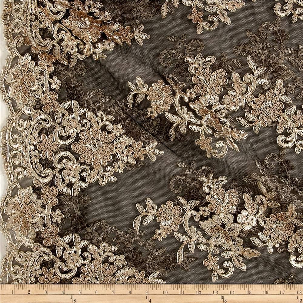 Starlight Sequin & Mesh Lace Ashley Gold/Black, Fabric by the Yard