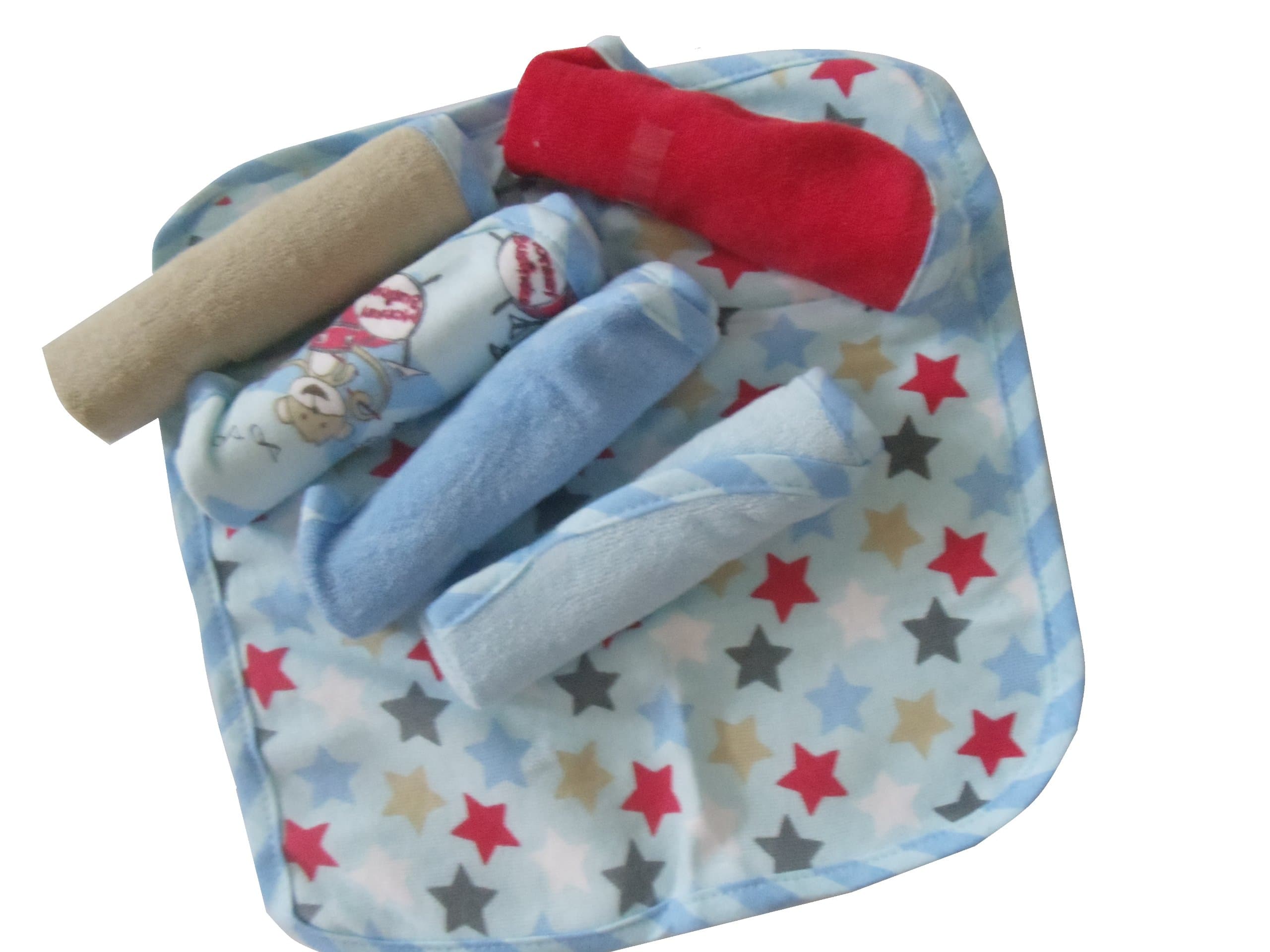 Solid and Prints ~ 6 Pk. ~ Baby Boy Washcloths ~ Stars & Monkey