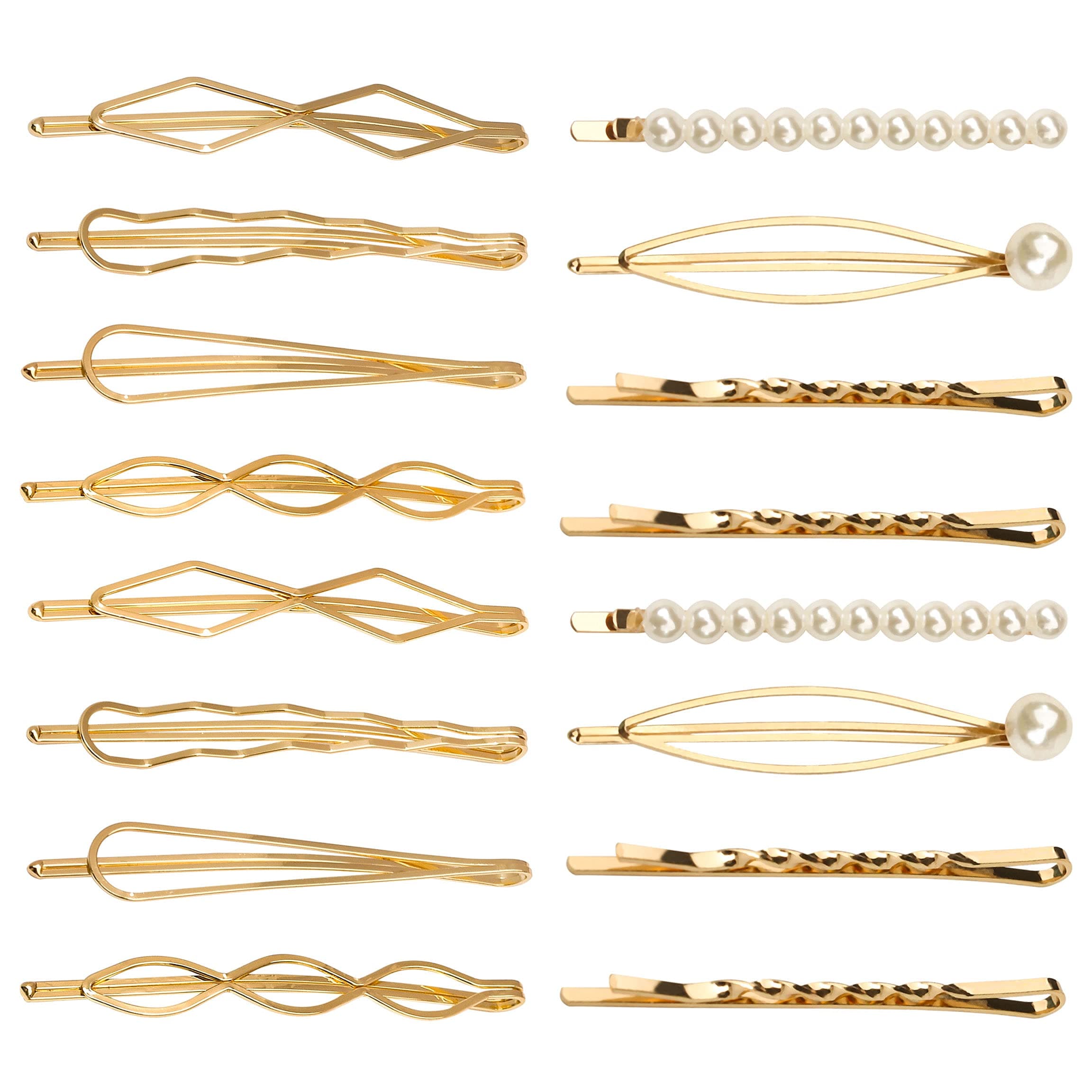 16 Pieces Geometric Metal Hair Pins, Pearls Hair Clips Elegant Hair Barrettes Bridal Gold Metal Bobby Pins Dainty Embellished Bobby Pins for Woman and Girls