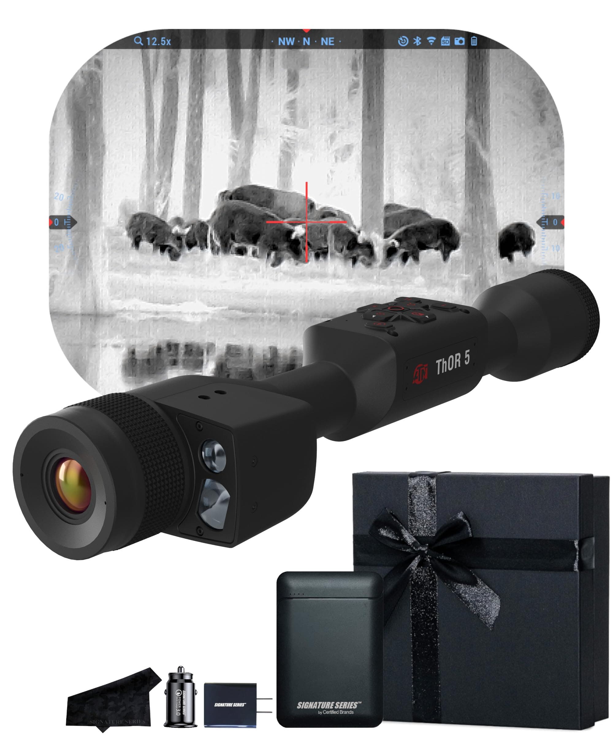 ATN Thor 5 LRF 320 Smart HD Thermal Scope with Gen 5 320x240, 12 Micron, 60Hz Sensor | Built-In Laser Rangefinder, Ballistic Calculator, Video Recording, One Shot Zero | Exclusive Signature Series Kit