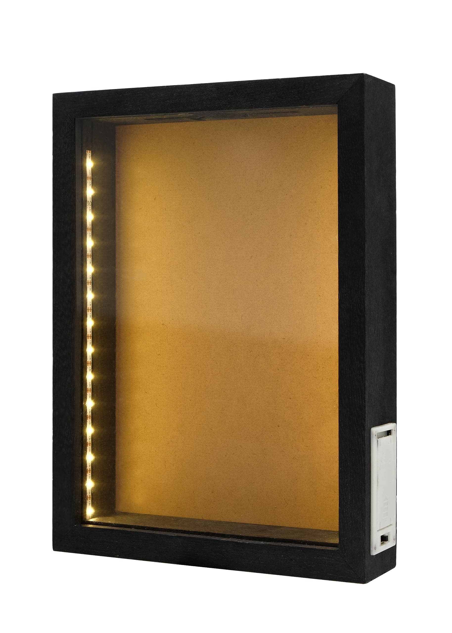 8"X11" Rustic Black Wood Shadow Box with Lights,LED-lit Display case for Wine Corks, Tickets, and Creative Exhibits,Artistic Presentations