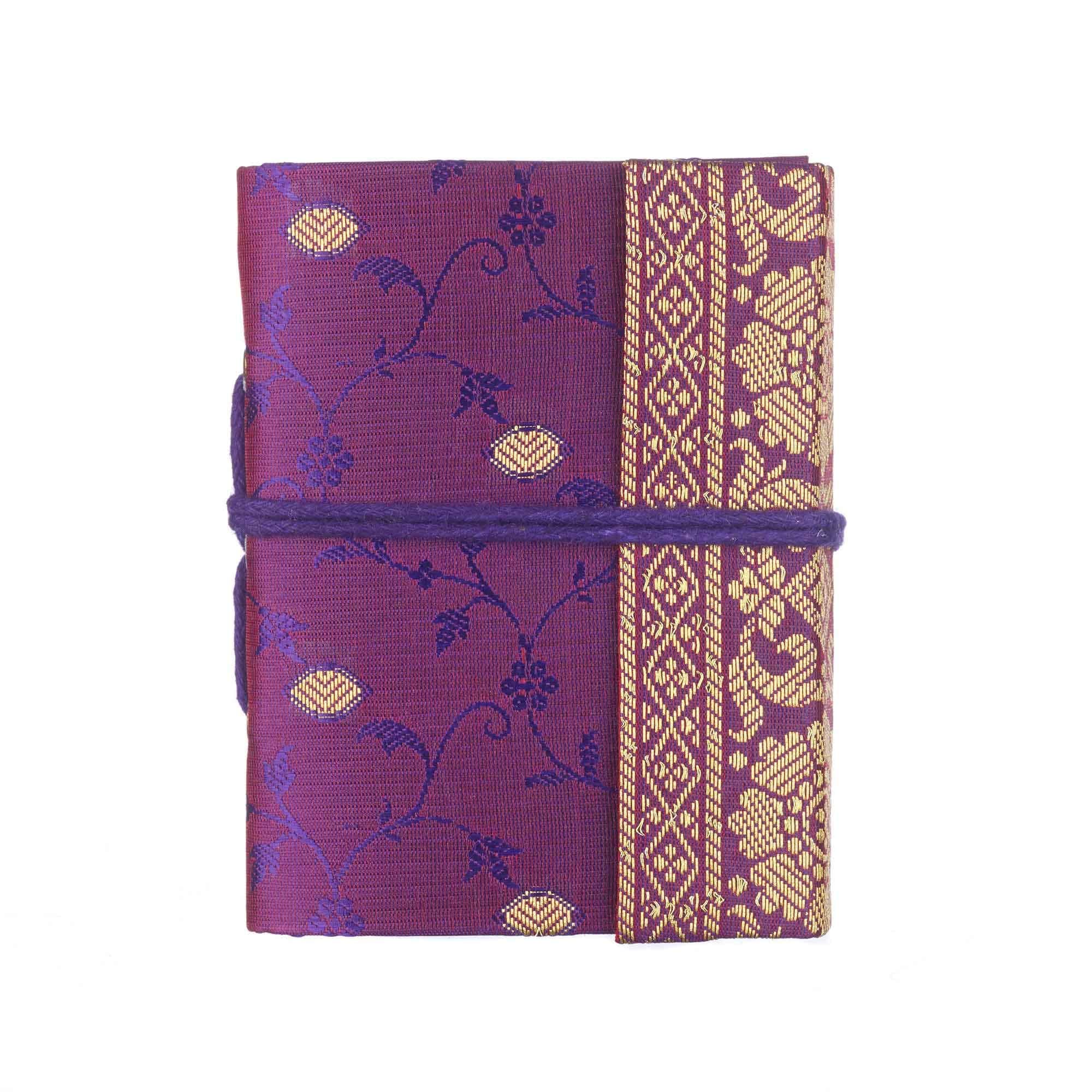 Paper High Handmade Sari Notebook - Mini 8 x 10.5cm - Purple - Unlined Recycled Paper - Pocket Notebook and Diary - Indian Stationery Gift