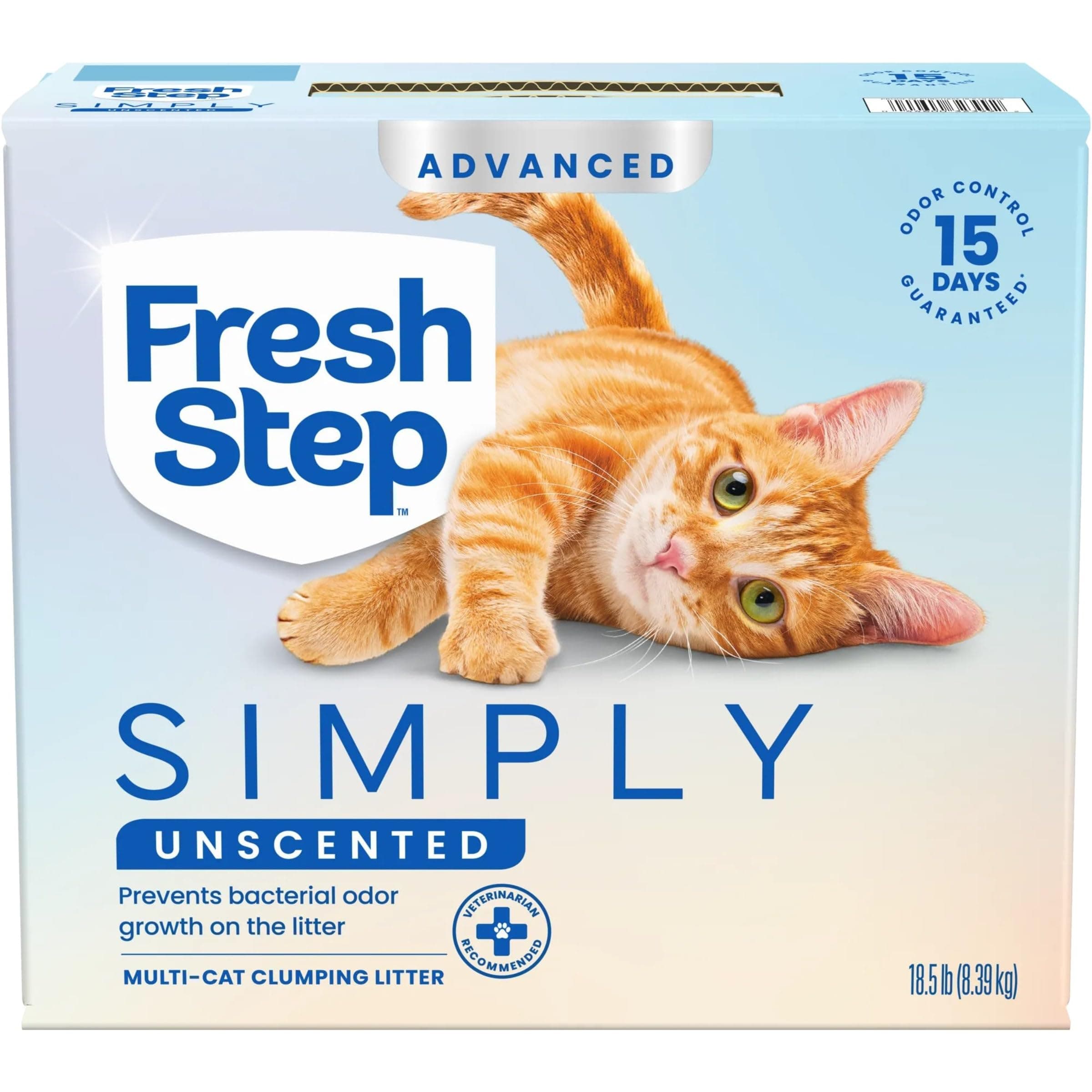 Fresh Step Advanced Simply Unscented Multi Cat Clumping Cat Litter, Low Dust, Odor Control with Activated Charcoal Tech, Compatible in Automatic Litter Boxes, 18.5 lb.