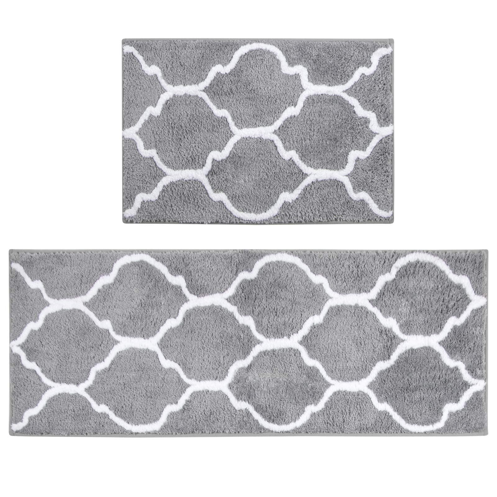 U'Artlines 2Pcs Doormat Area Rugs Microfiber Decorative Non Slip Floor Mat Machine Washable for Indoor Outdoor Entryway Kitchen (17.7x25.6+17.7x47.2, Gray)